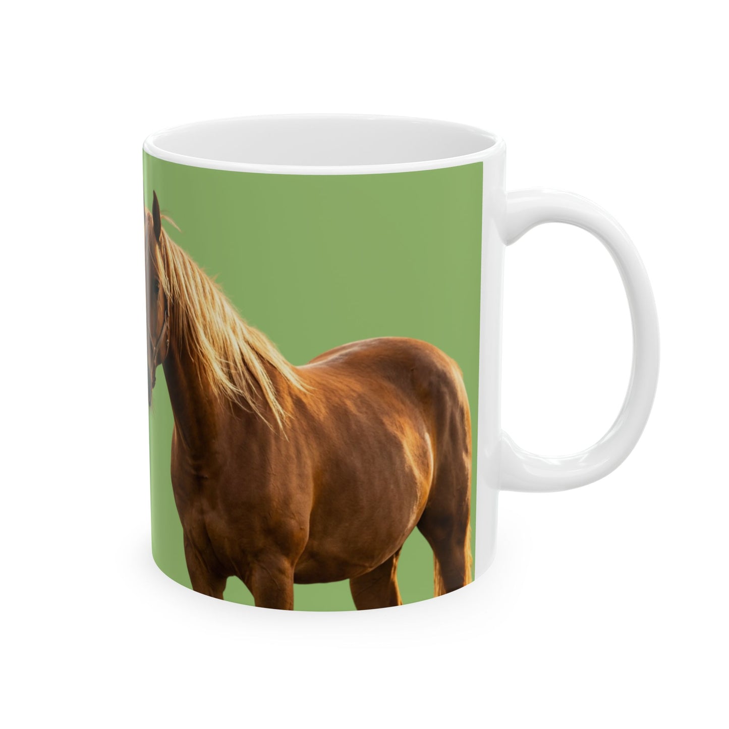 Horse Portrait Ceramic Mug — Green Background Coffee Cup (11oz & 15oz)