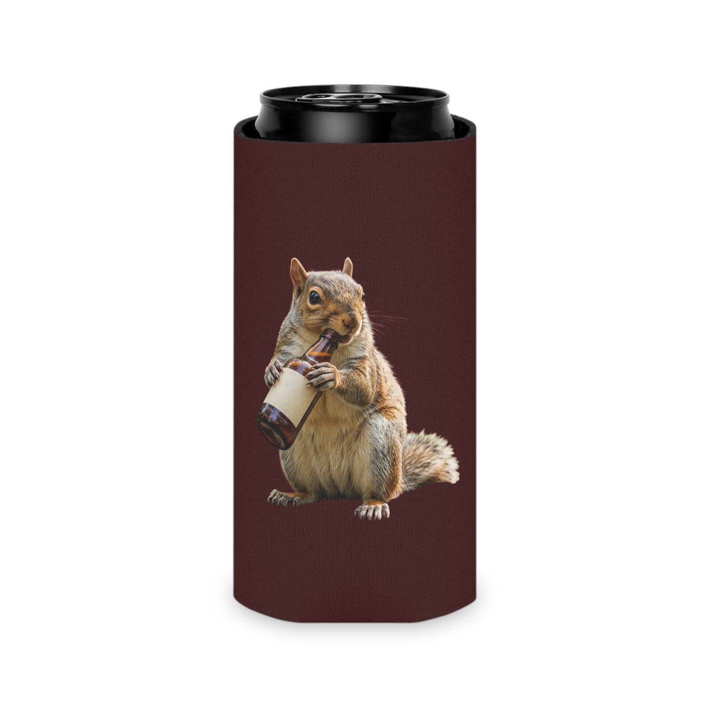Squirrel Drinking Beer Can Cooler - Funny Animal Beverage Koozie