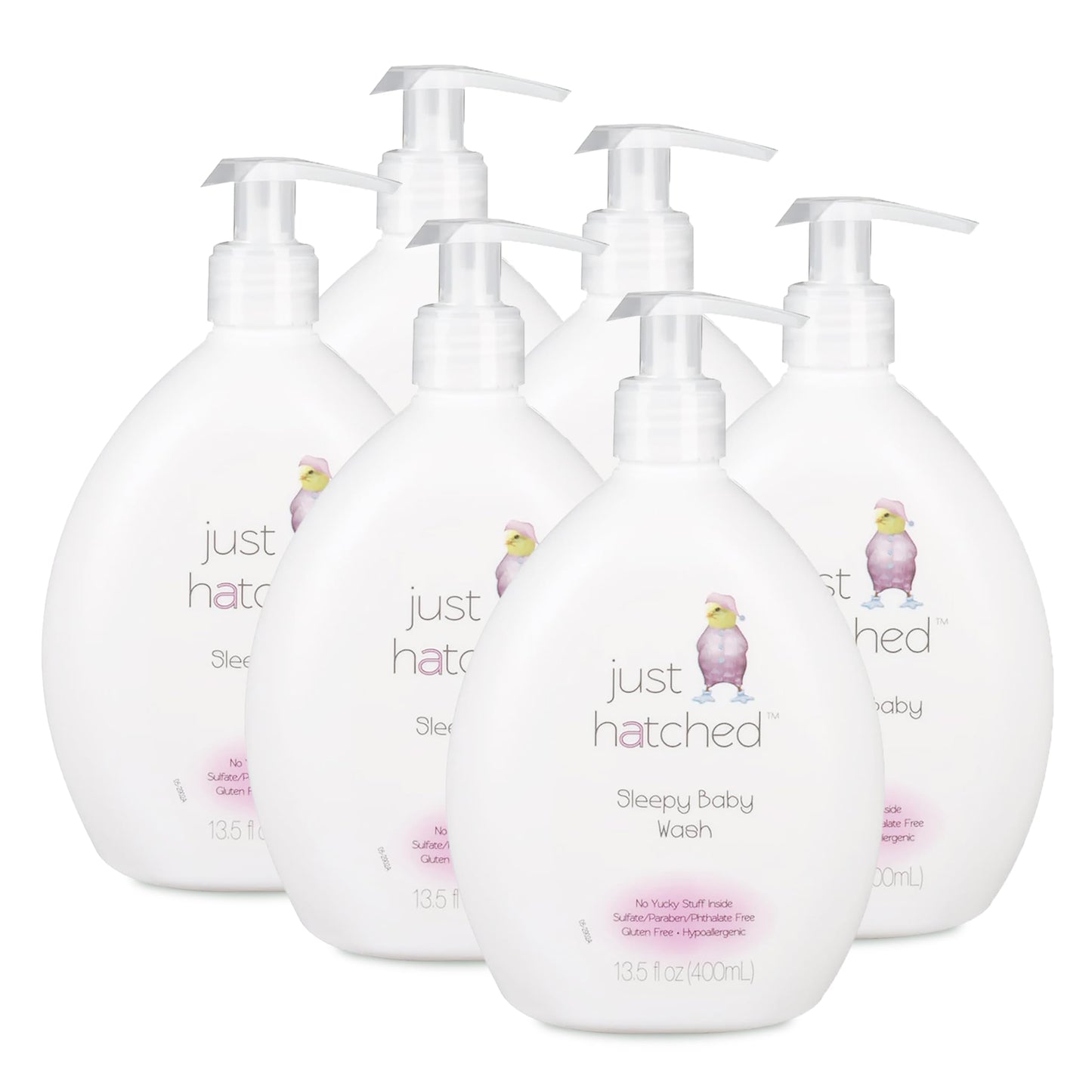 Just Hatched Sleepy Baby Wash Multi-Pack - Relaxing Bath + Body Snuggly Yummy Fragrance w/Essential Oils Calming Hypoallergenic No Yucky Stuff & Harsh Ingredients 13.5 fl oz (6 Pack)