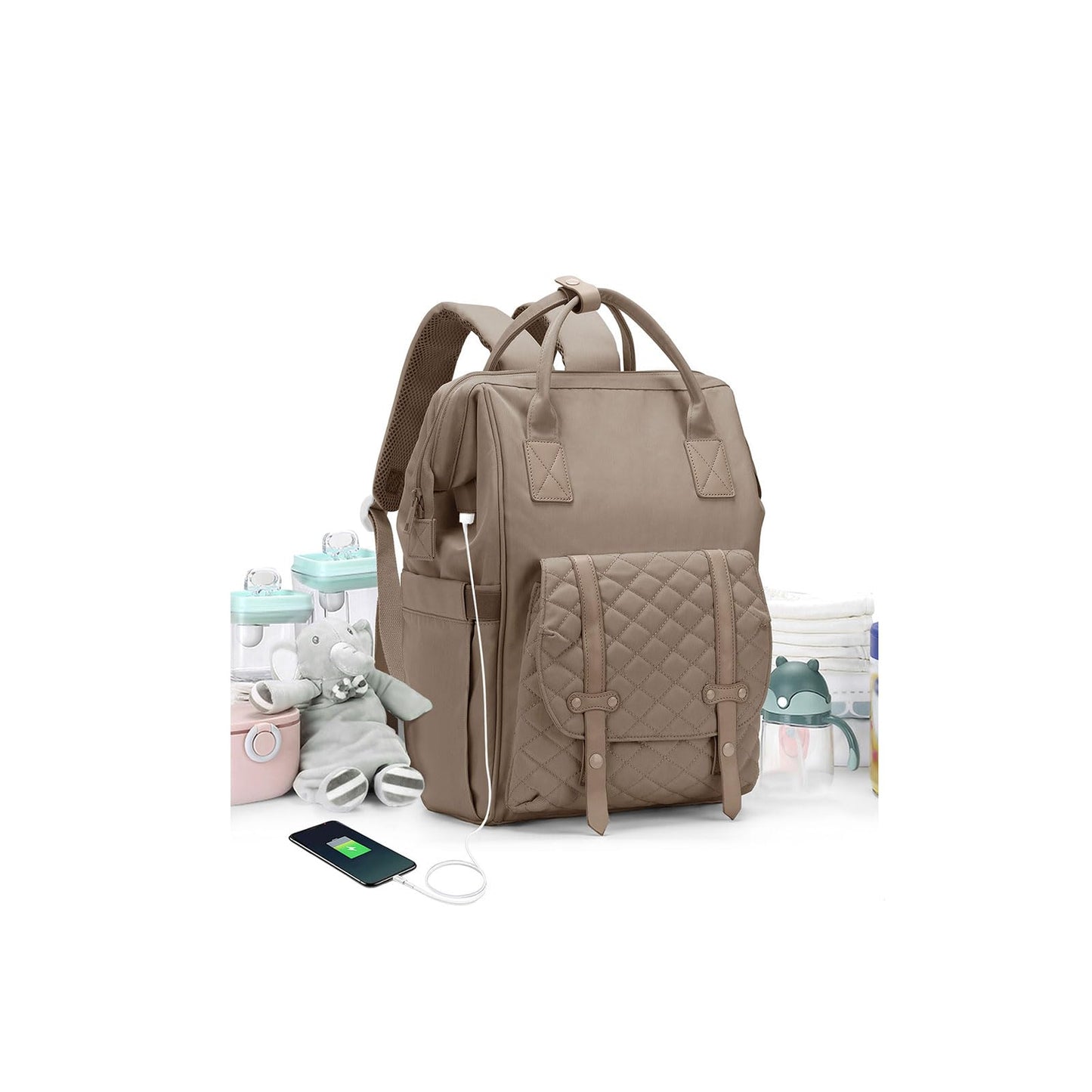 CAMILLEMMA Diaper Bags Backpack Baby Bag for Mom Dad Baby Girls Boy Cute Mult Diaper Nappy Bag Travel Back Pack Water Repellent Maternity Changing Bag Baby Stuff with USB Charging Port Khaki