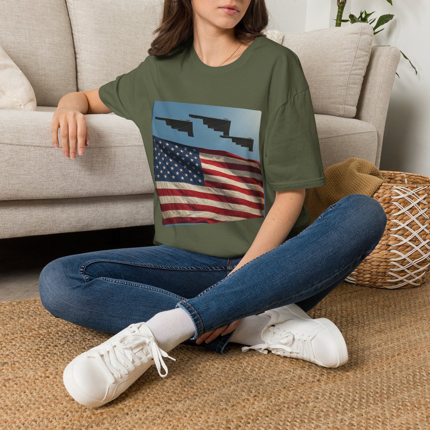 American Flag Graphic T-Shirt — Retro Skyline Silhouette