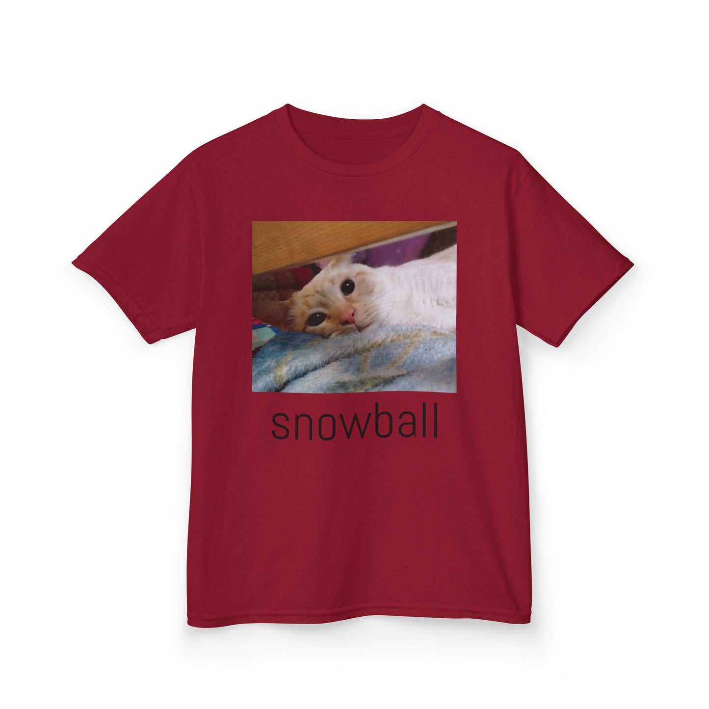Kids Tee — Cute 'Snowball' Cat Photo & Heart Design