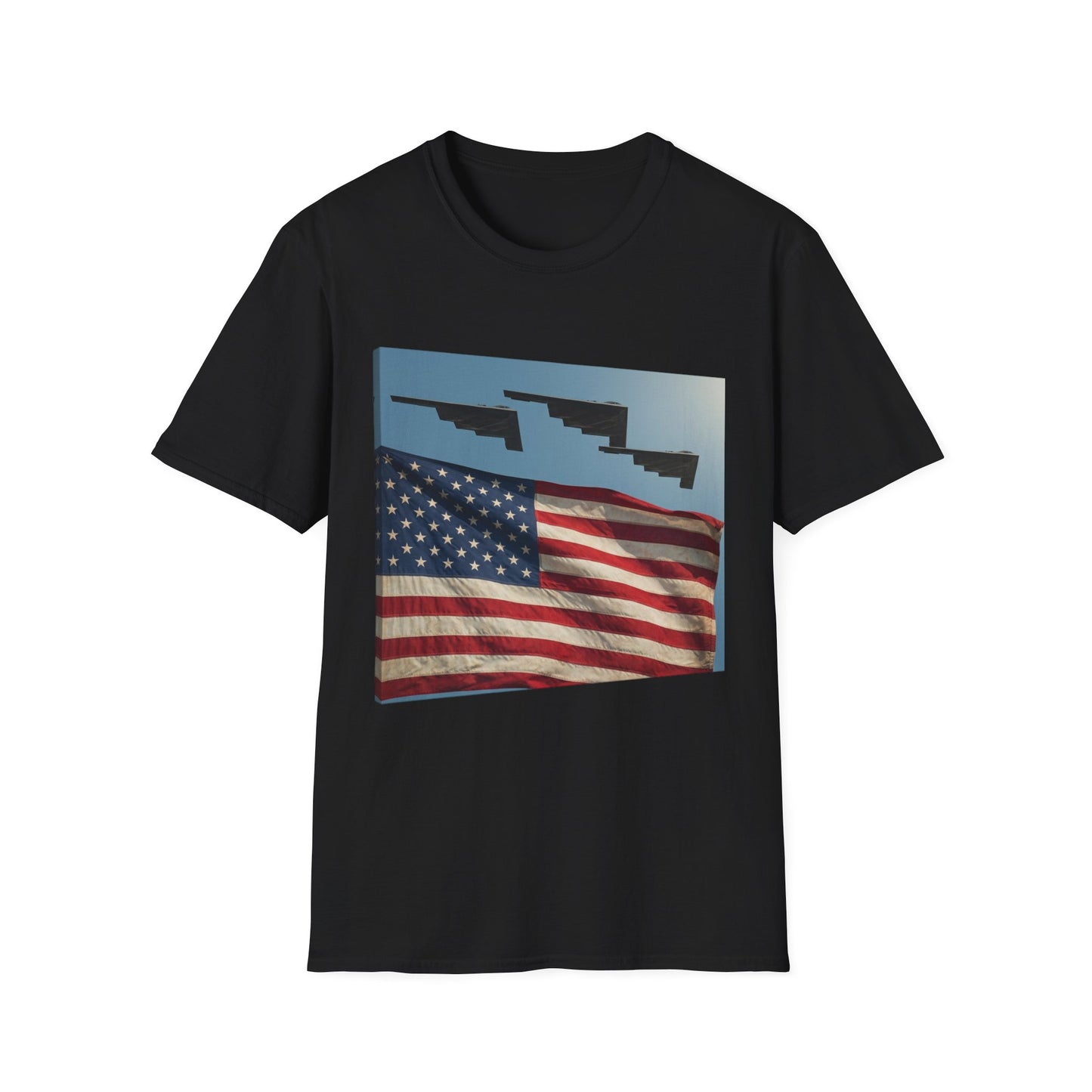 American Flag Graphic T-Shirt — Retro Skyline Silhouette