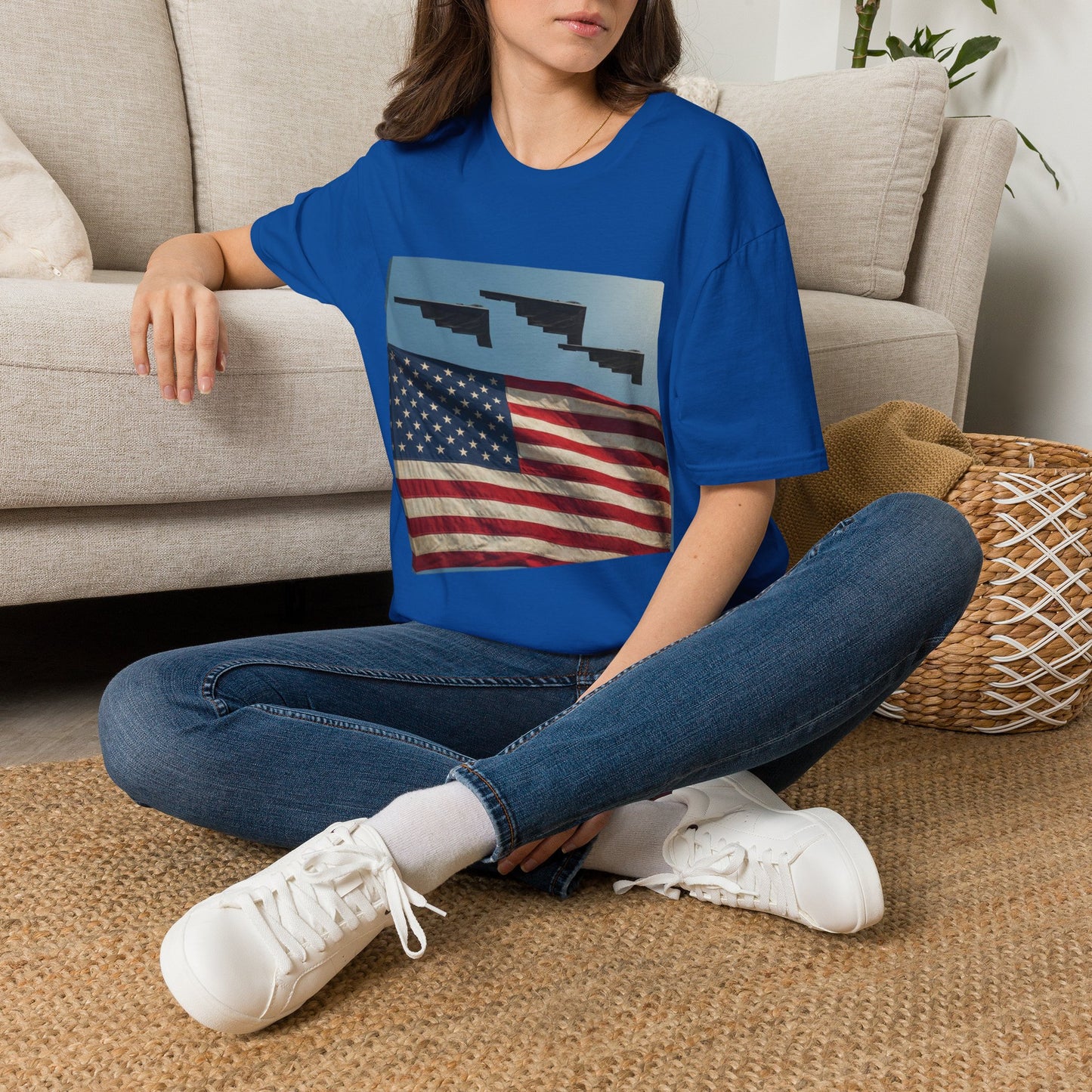 American Flag Graphic T-Shirt — Retro Skyline Silhouette