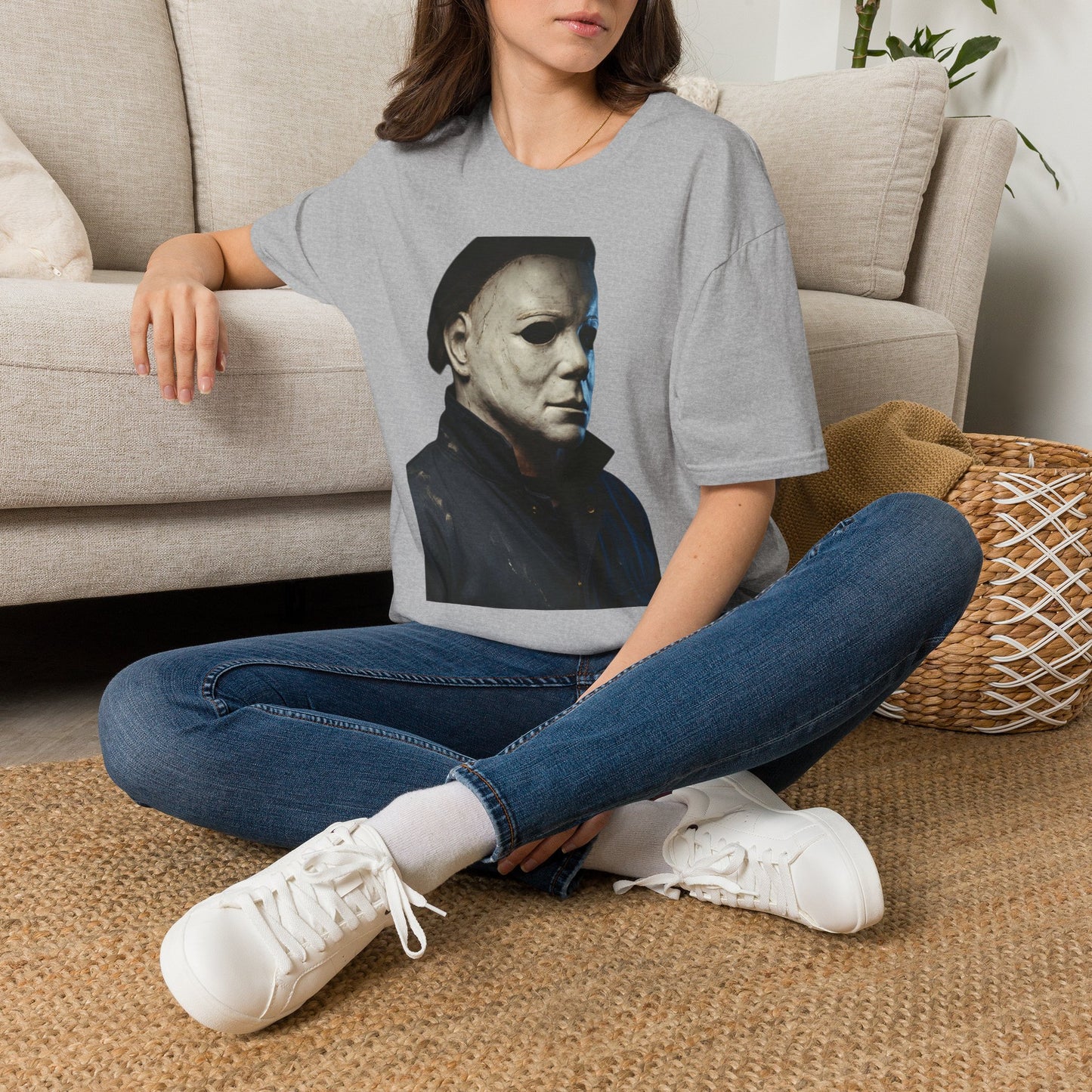 Michael Myers Horror Mask Portrait T-Shirt — Iconic Creepy Mask Graphic Tee for Halloween