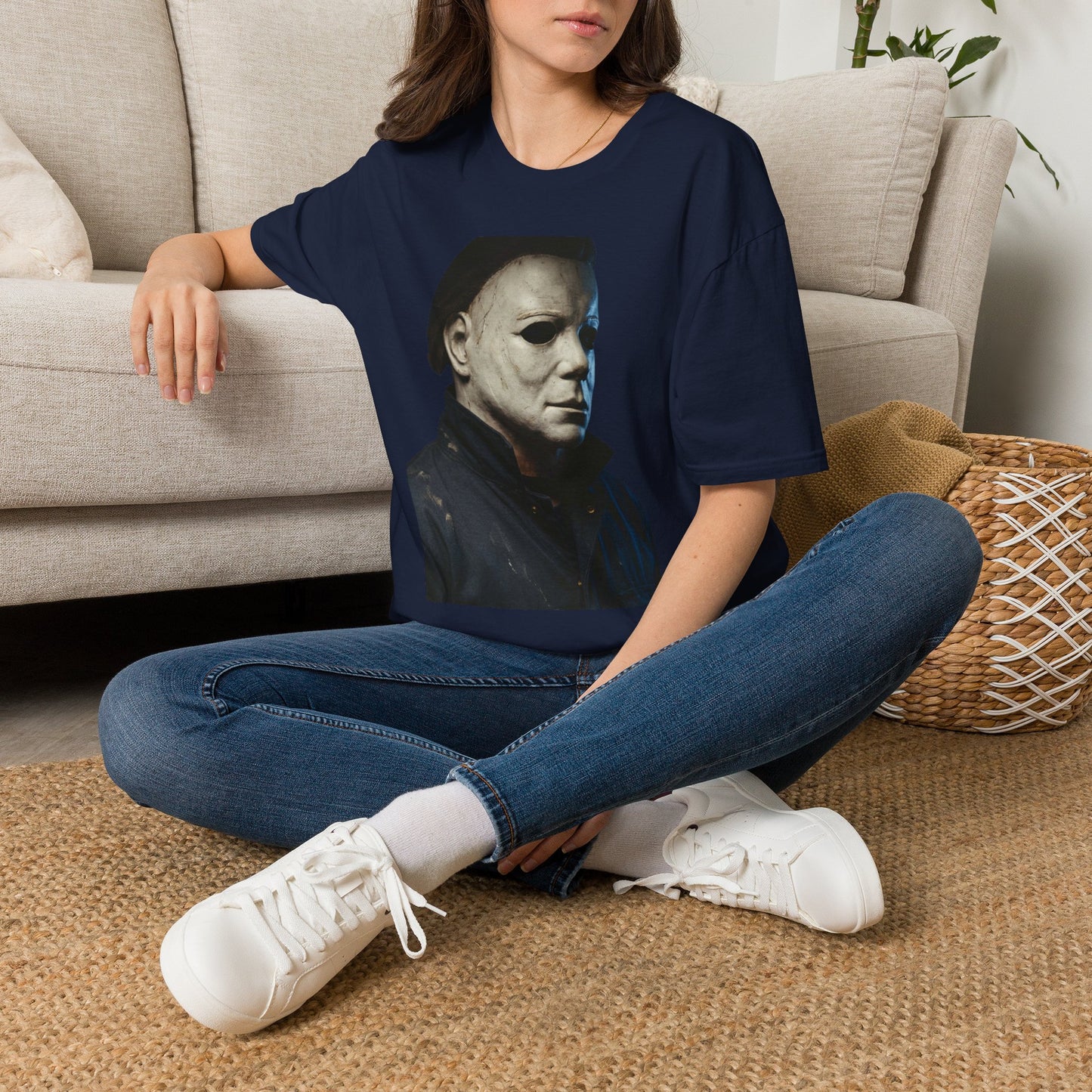 Michael Myers Horror Mask Portrait T-Shirt — Iconic Creepy Mask Graphic Tee for Halloween