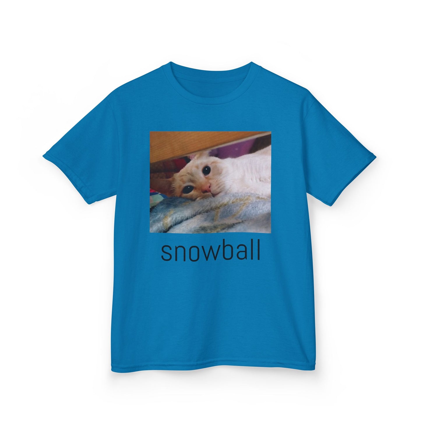 Kids Tee — Cute 'Snowball' Cat Photo & Heart Design