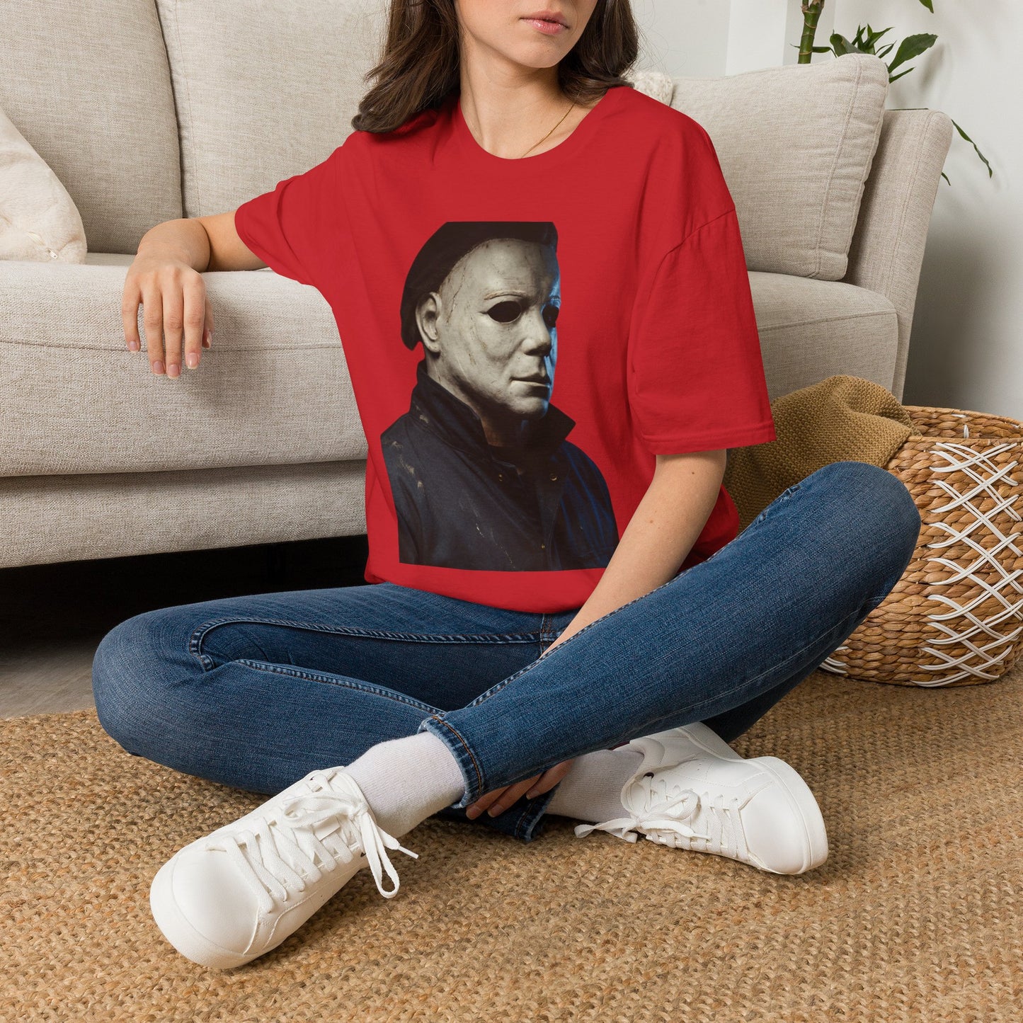 Michael Myers Horror Mask Portrait T-Shirt — Iconic Creepy Mask Graphic Tee for Halloween