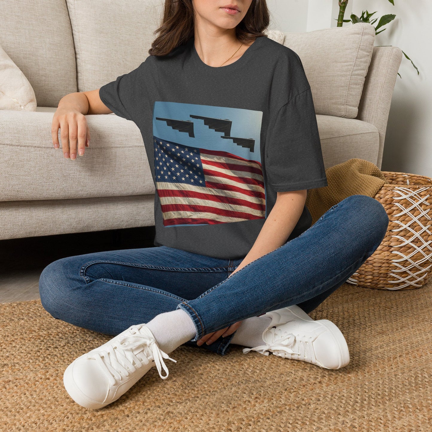 American Flag Graphic T-Shirt — Retro Skyline Silhouette