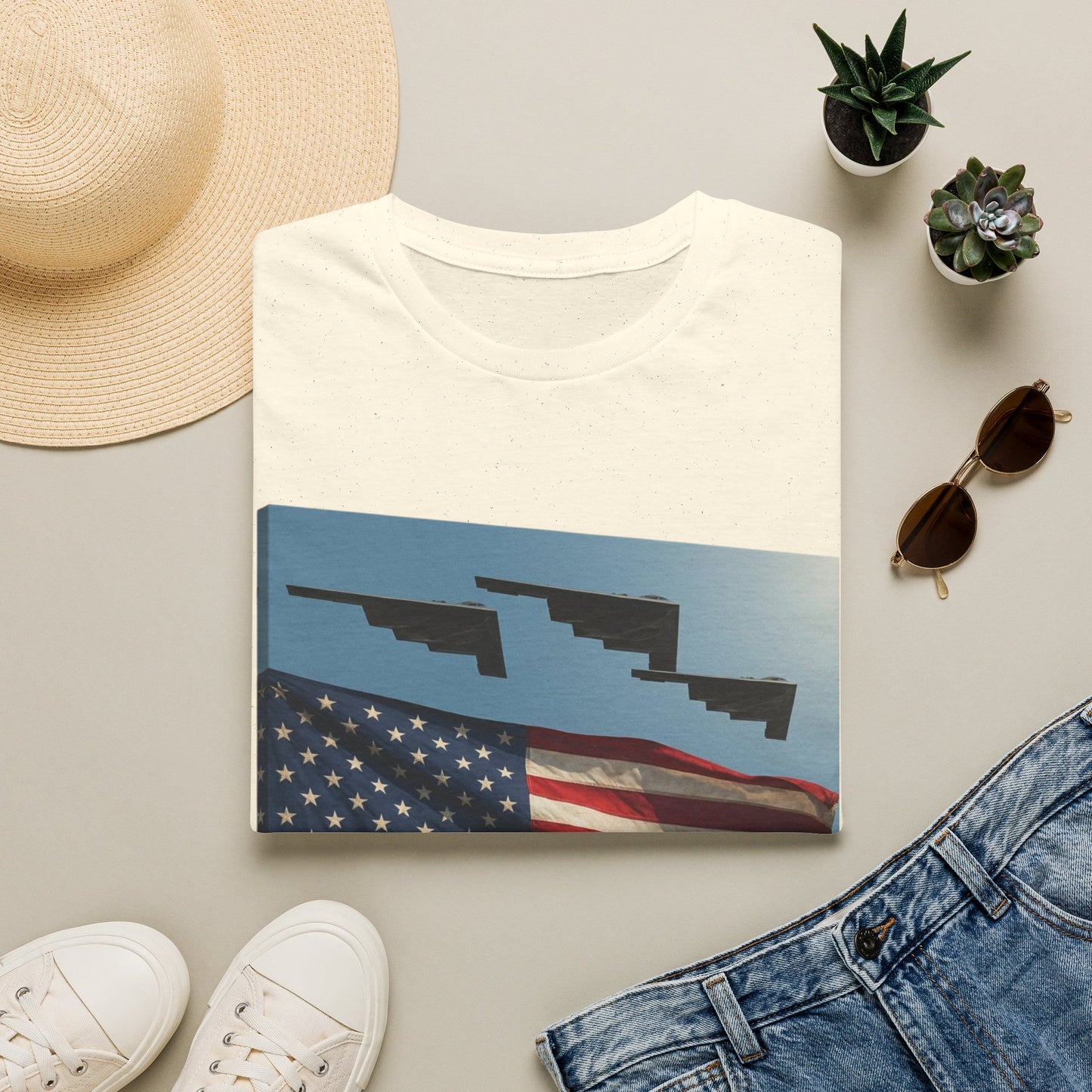 American Flag Graphic T-Shirt — Retro Skyline Silhouette