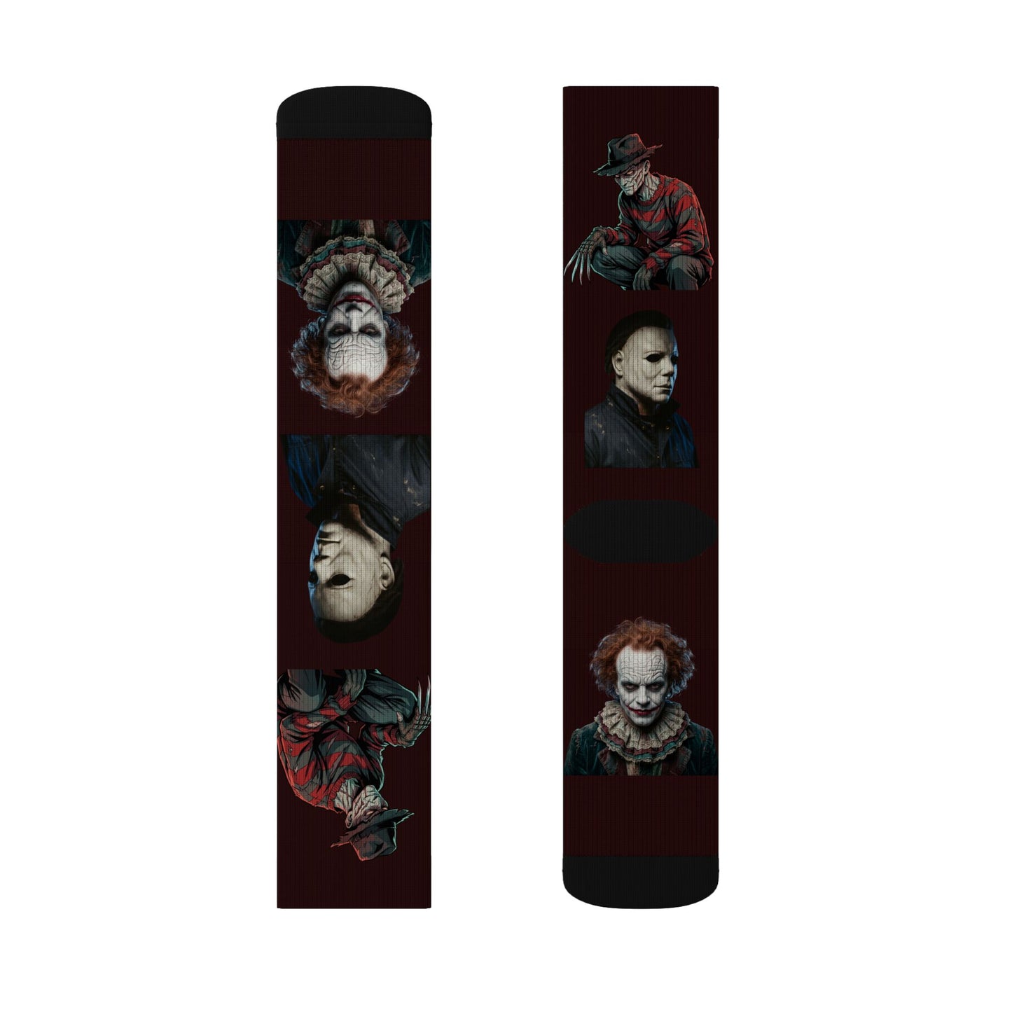 Horror Icons Sublimation Socks — Freddy, Michael Myers & Pennywise Crew Socks