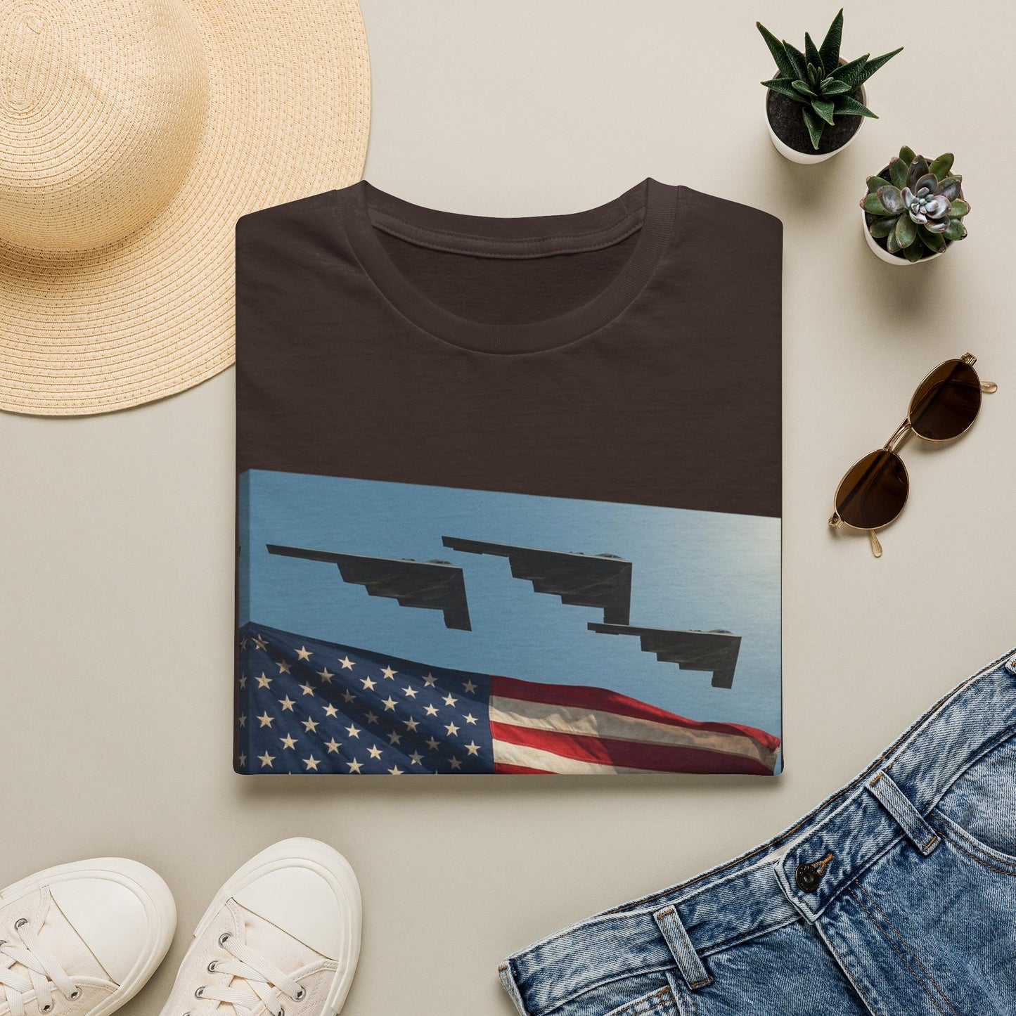 American Flag Graphic T-Shirt — Retro Skyline Silhouette