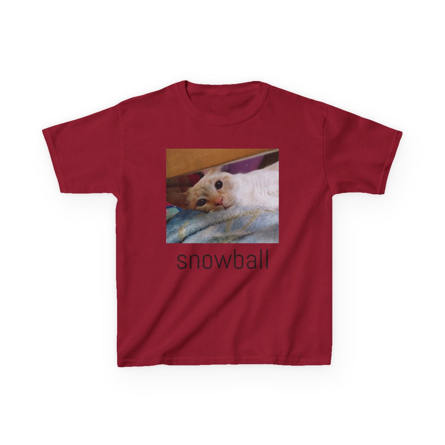 Kids Tee — Cute 'Snowball' Cat Photo & Heart Design