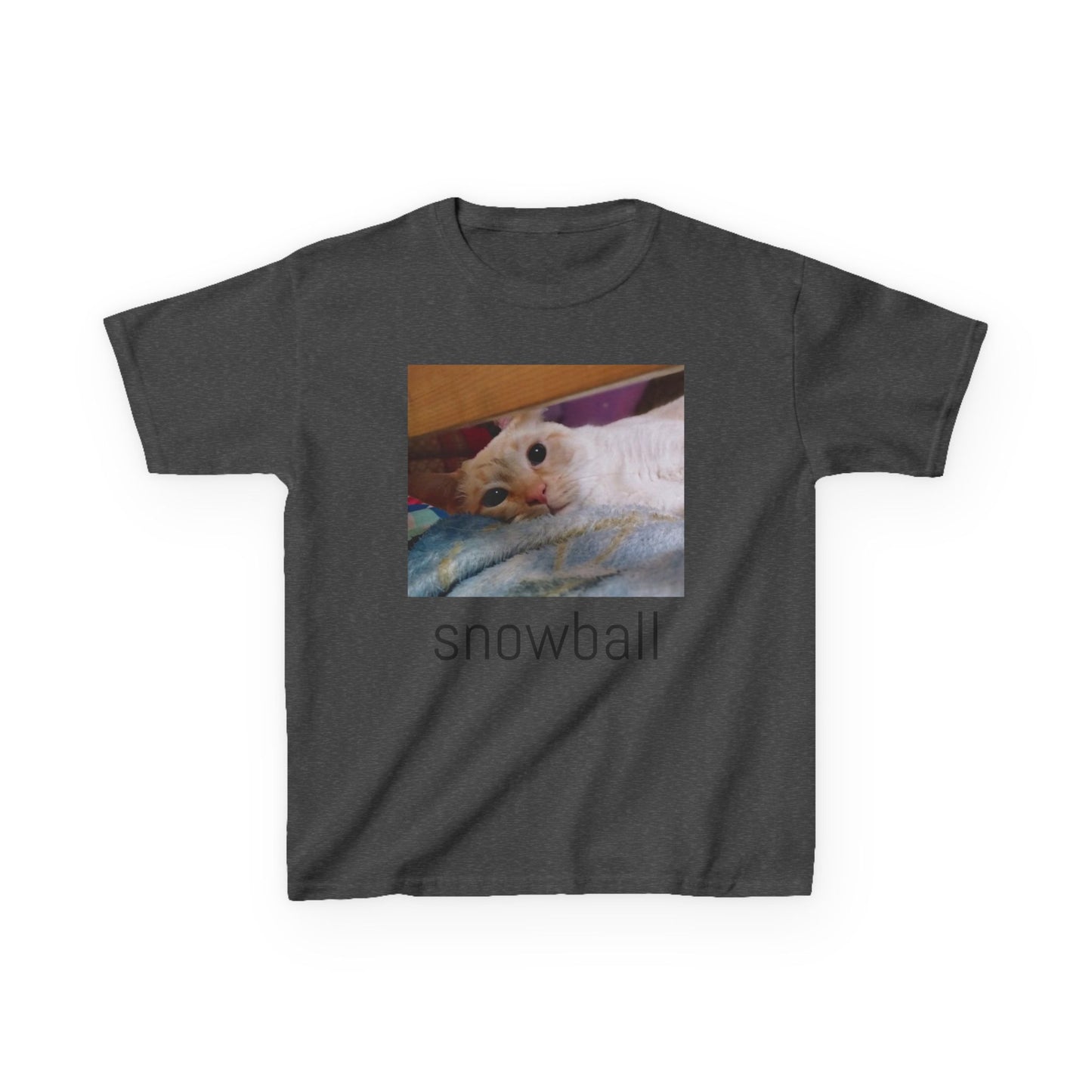 Kids Tee — Cute 'Snowball' Cat Photo & Heart Design