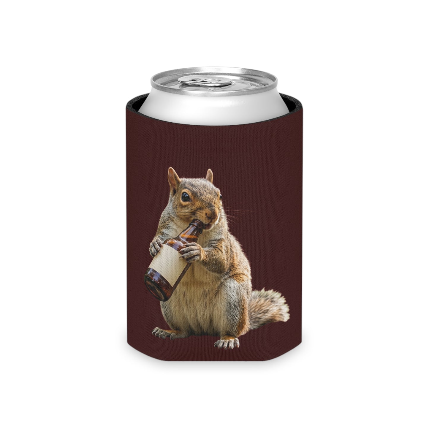 Squirrel Drinking Beer Can Cooler - Funny Animal Beverage Koozie