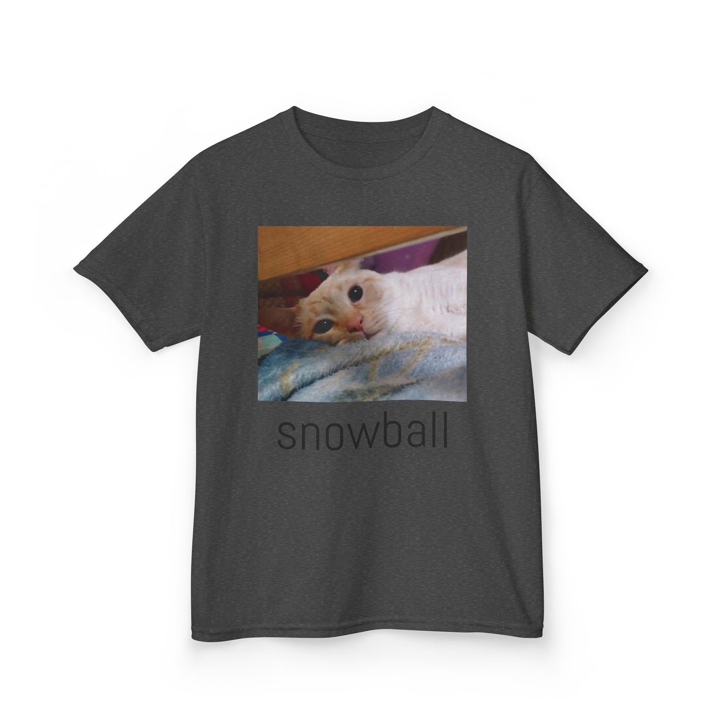 Kids Tee — Cute 'Snowball' Cat Photo & Heart Design
