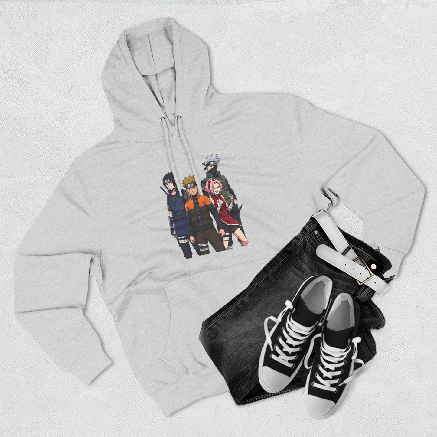 Anime Team Graphic Hoodie — Naruto, Sasuke, Sakura & Kakashi Crew Sweatshirt
