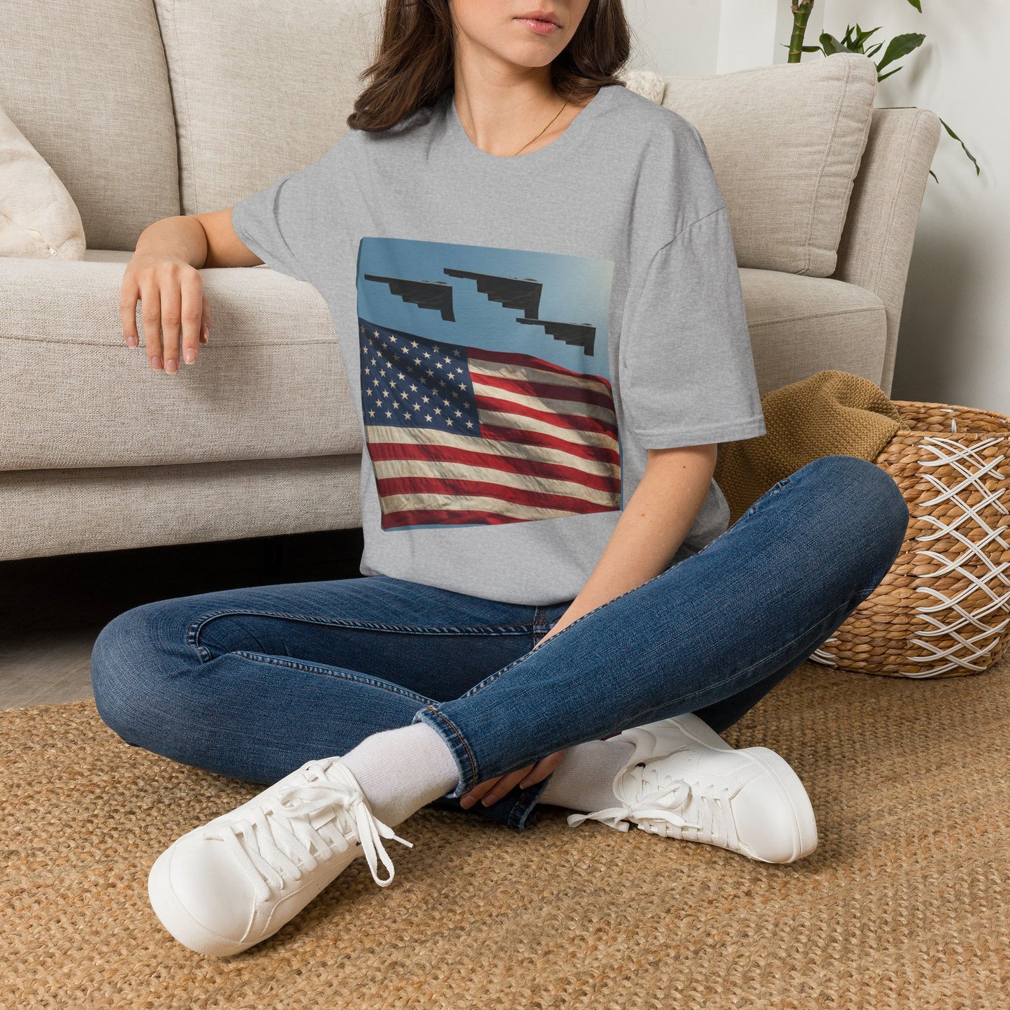 American Flag Graphic T-Shirt — Retro Skyline Silhouette
