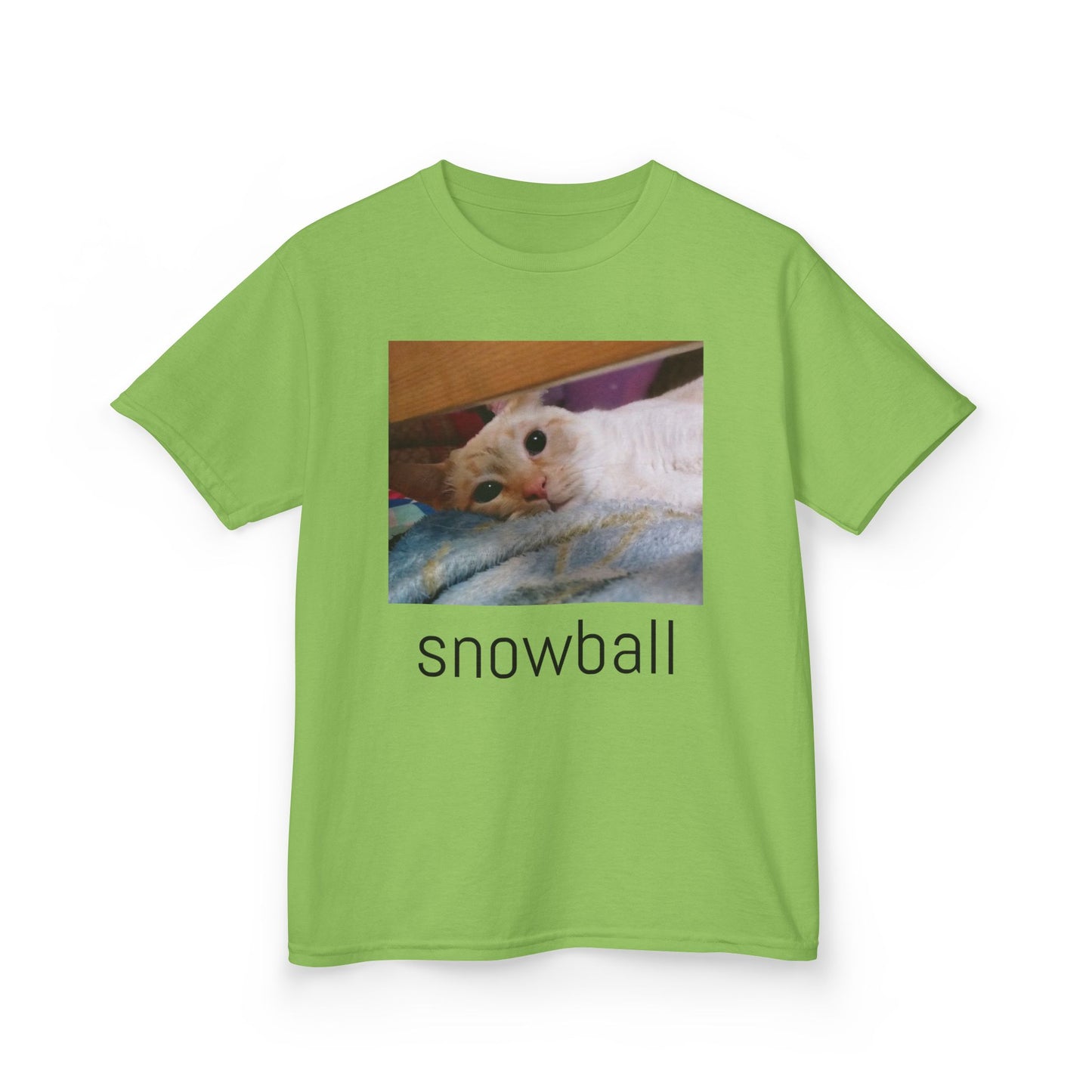 Kids Tee — Cute 'Snowball' Cat Photo & Heart Design