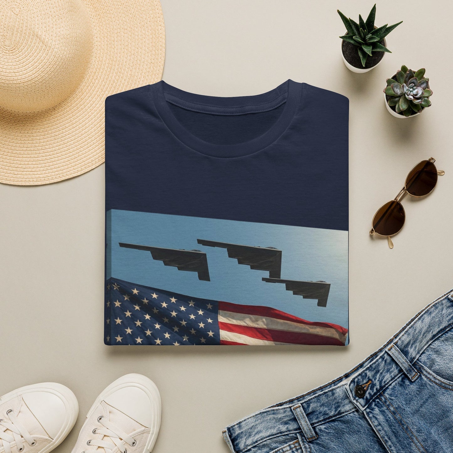 American Flag Graphic T-Shirt — Retro Skyline Silhouette