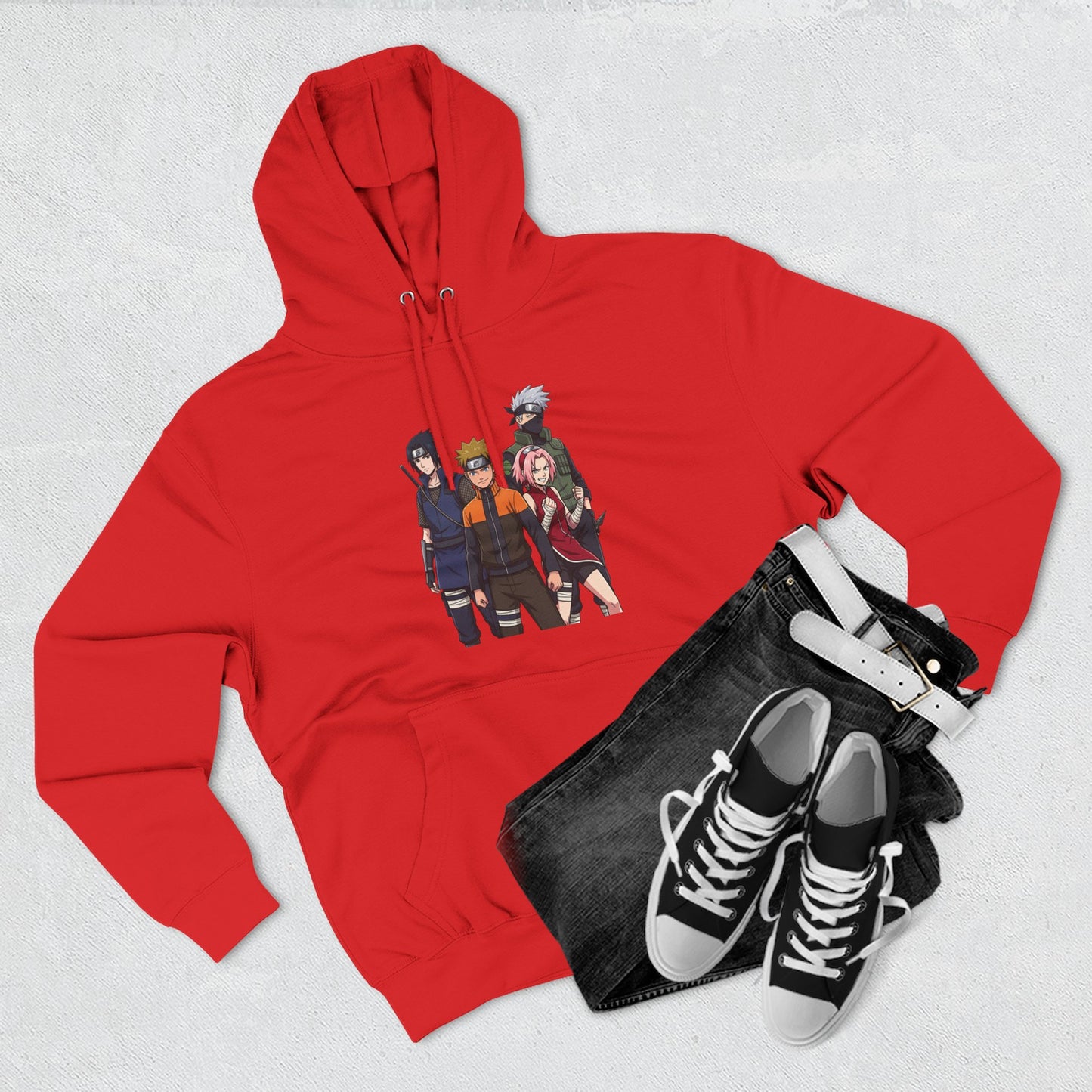 Anime Team Graphic Hoodie — Naruto, Sasuke, Sakura & Kakashi Crew Sweatshirt