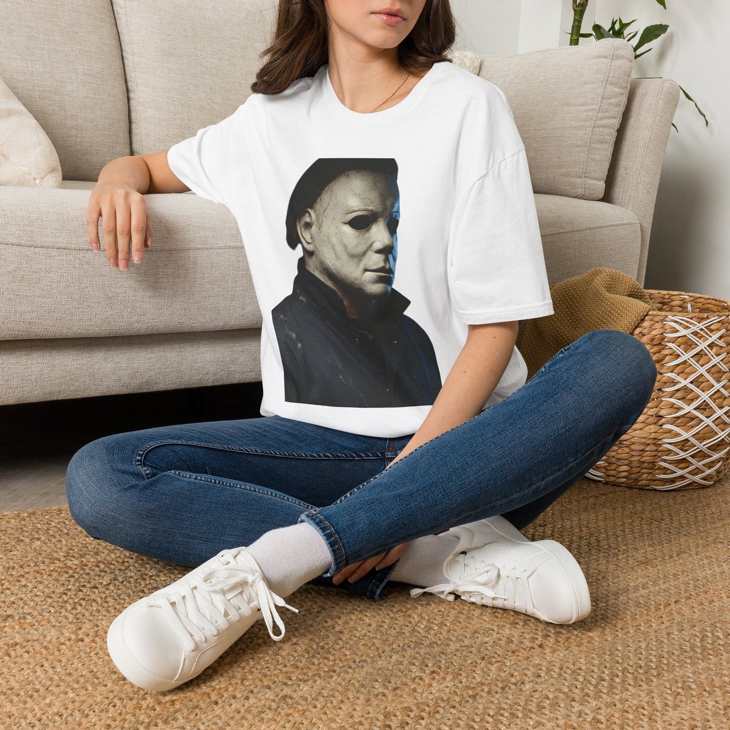 Michael Myers Horror Mask Portrait T-Shirt — Iconic Creepy Mask Graphic Tee for Halloween