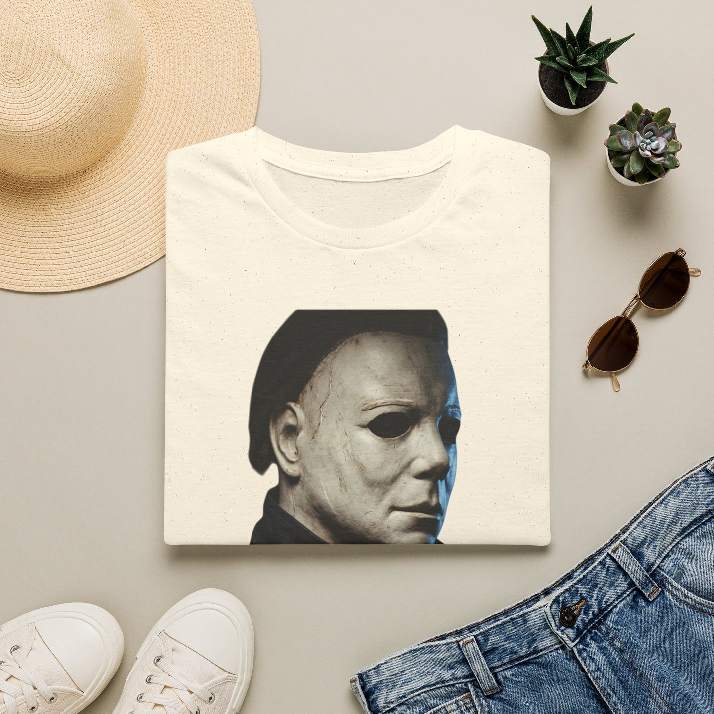 Michael Myers Horror Mask Portrait T-Shirt — Iconic Creepy Mask Graphic Tee for Halloween