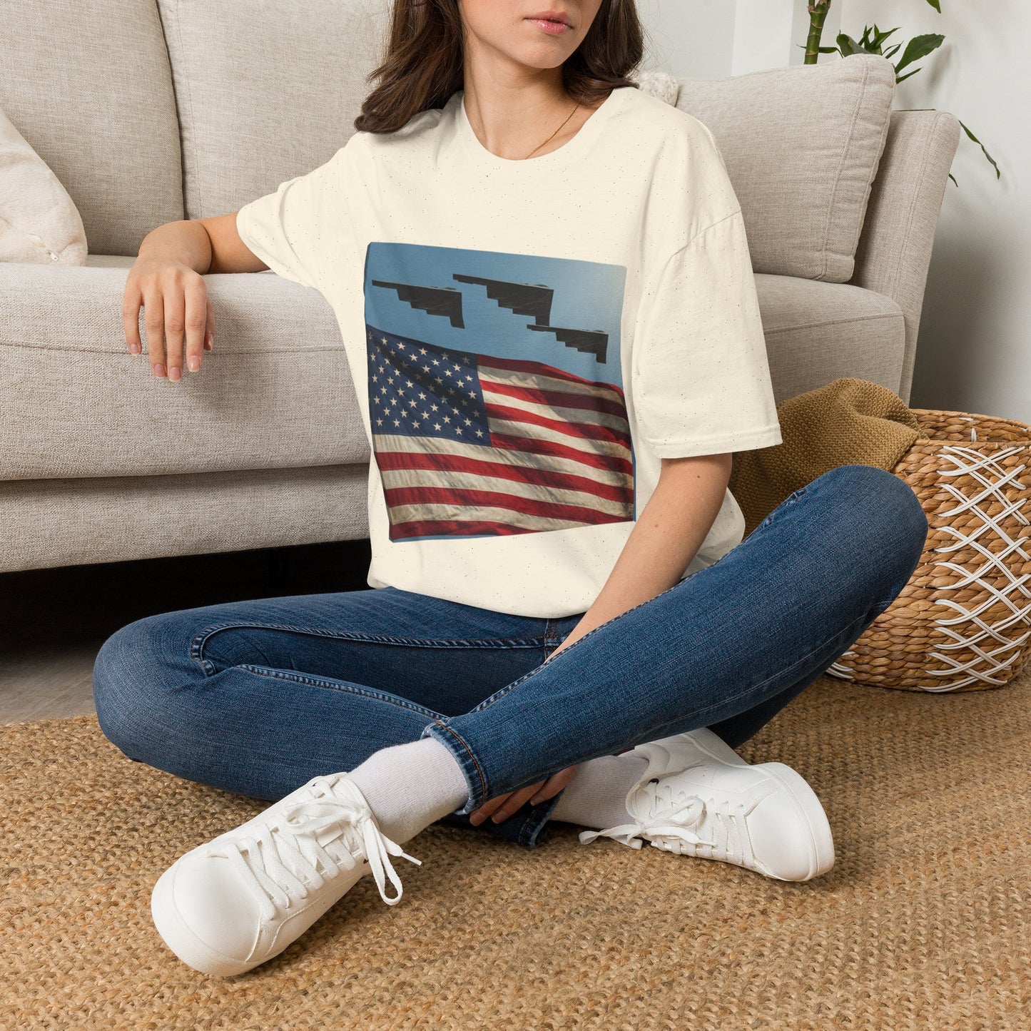 American Flag Graphic T-Shirt — Retro Skyline Silhouette