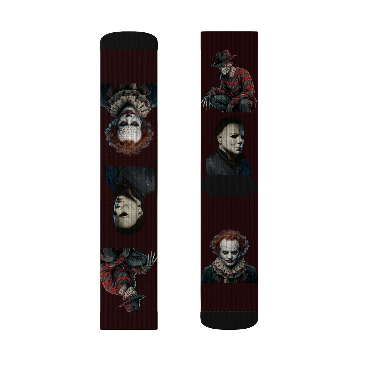 Horror Icons Sublimation Socks — Freddy, Michael Myers & Pennywise Crew Socks
