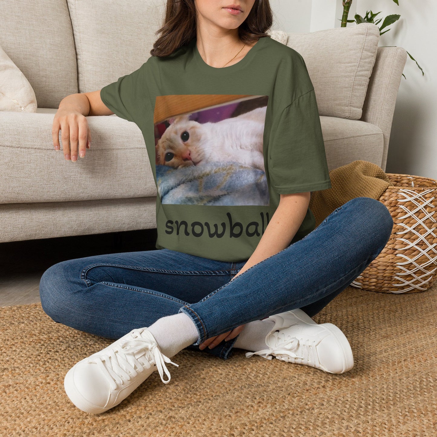 Cat Photo T-Shirt — "Snowball" Cute Pet Portrait Tee