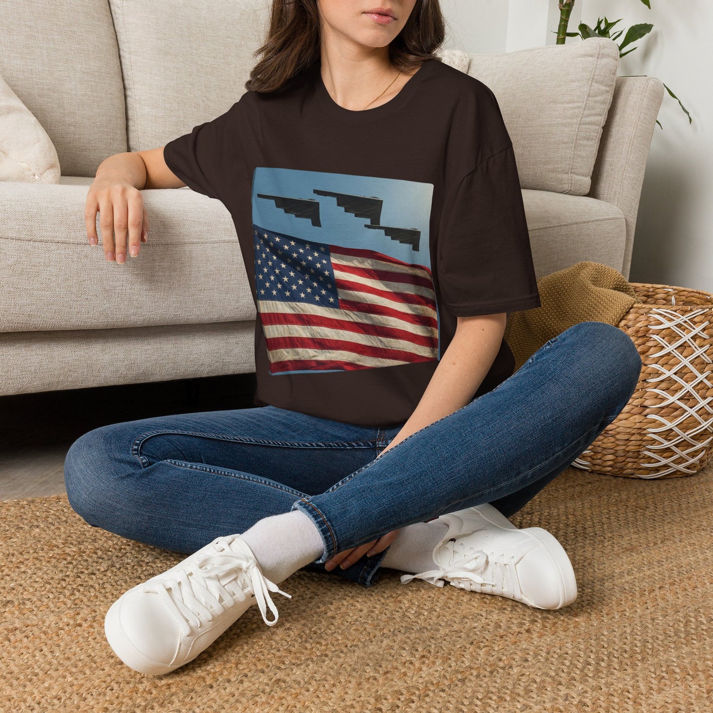 American Flag Graphic T-Shirt — Retro Skyline Silhouette