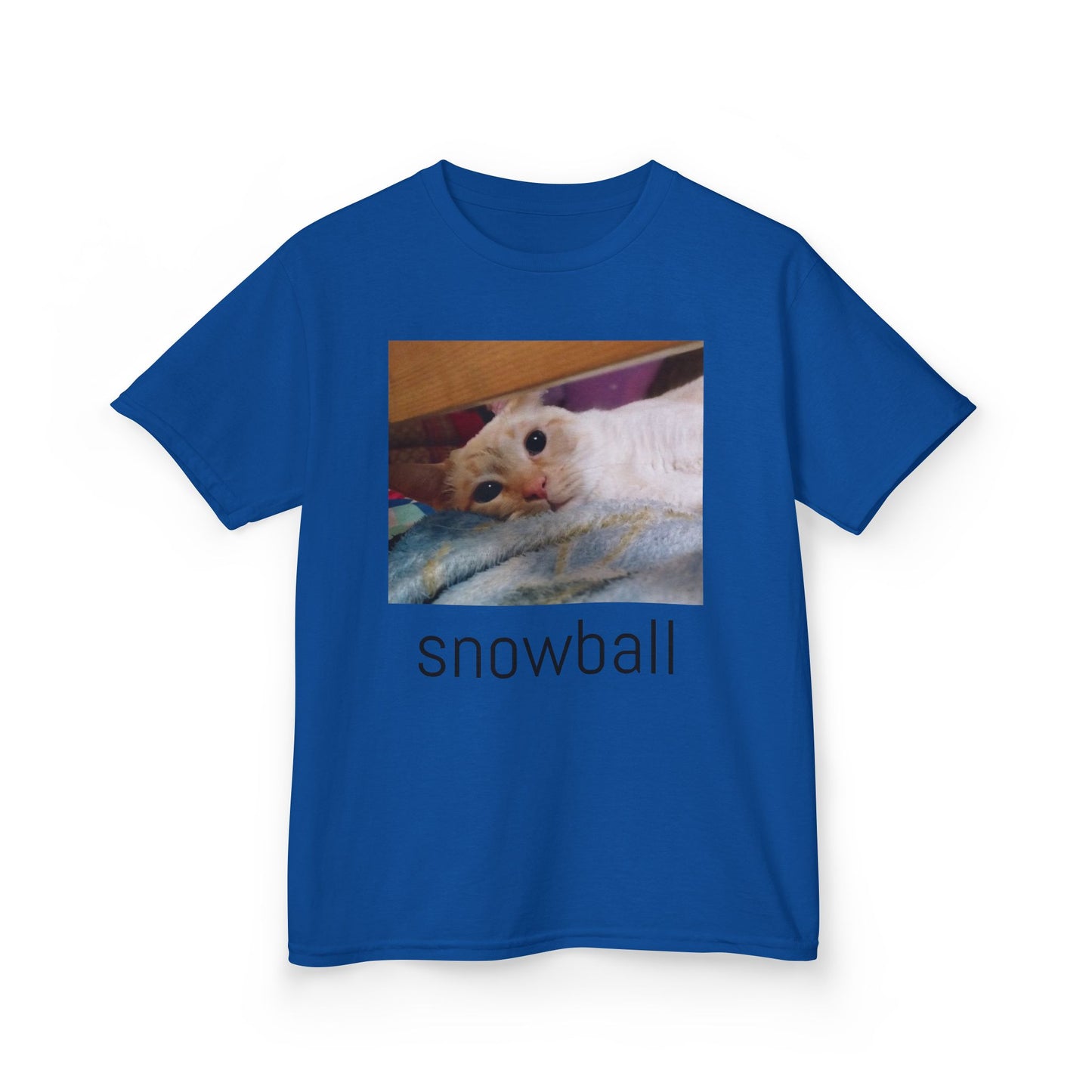 Kids Tee — Cute 'Snowball' Cat Photo & Heart Design