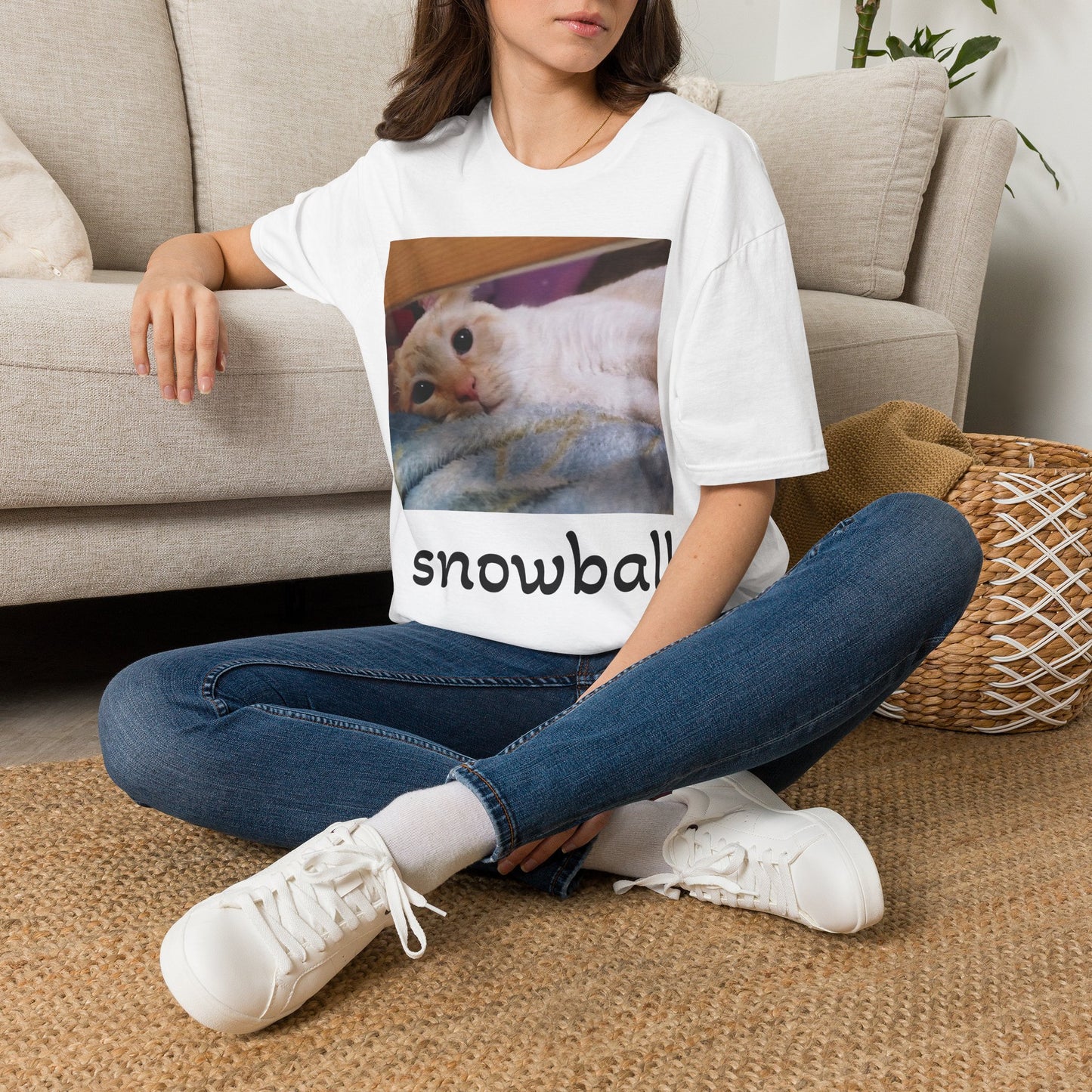 Cat Photo T-Shirt — "Snowball" Cute Pet Portrait Tee