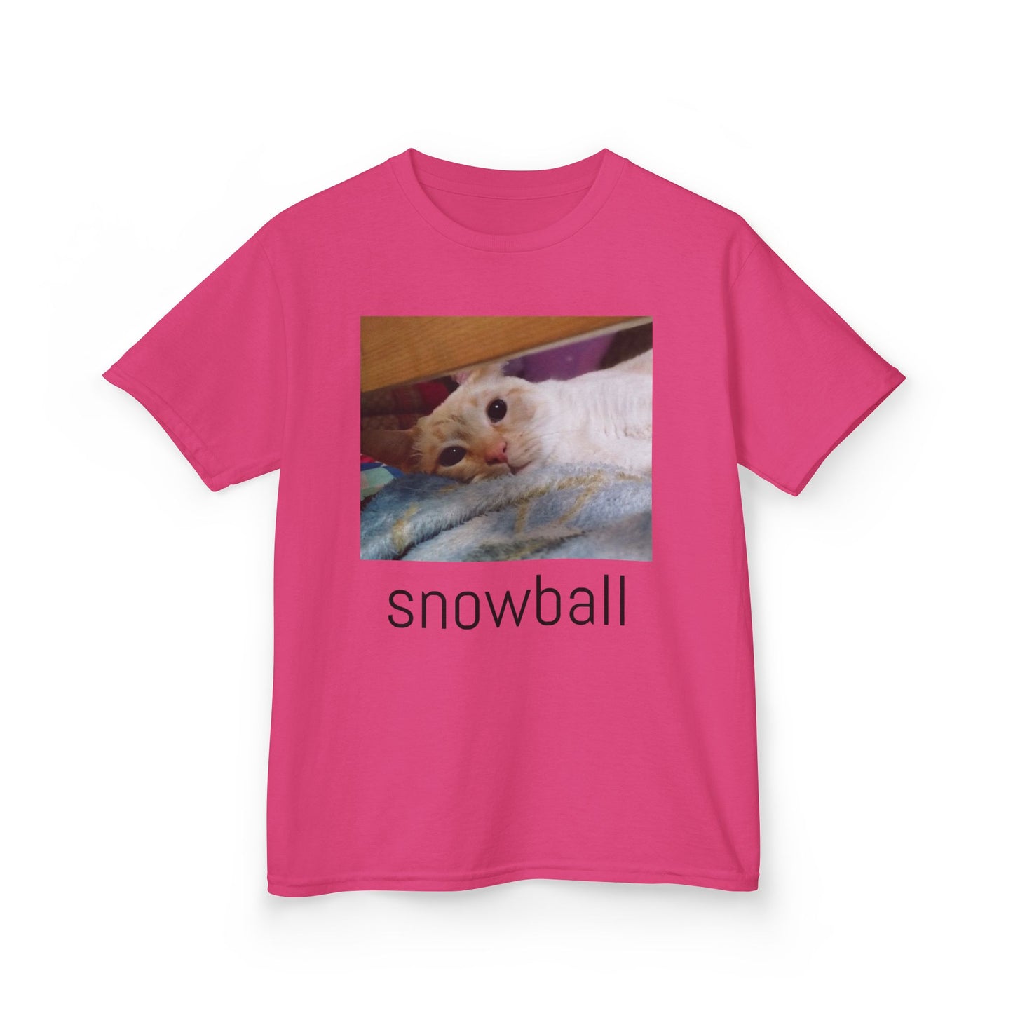 Kids Tee — Cute 'Snowball' Cat Photo & Heart Design
