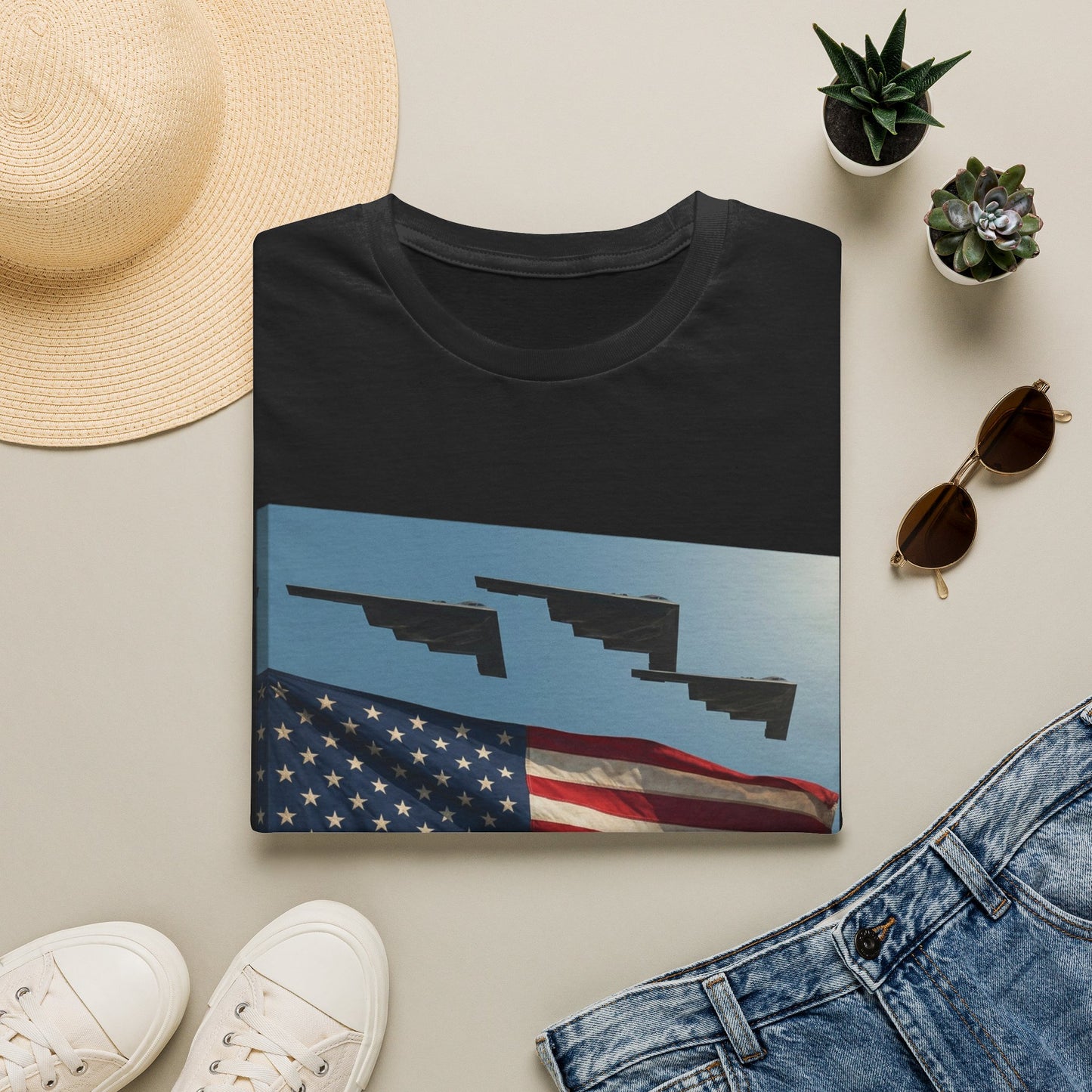 American Flag Graphic T-Shirt — Retro Skyline Silhouette