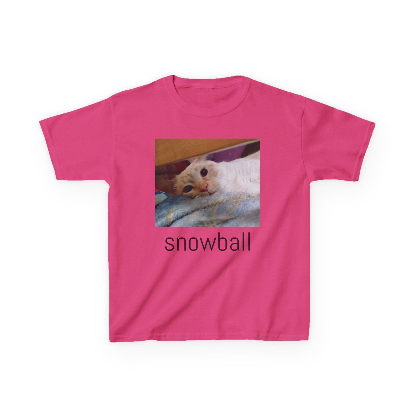 Kids Tee — Cute 'Snowball' Cat Photo & Heart Design