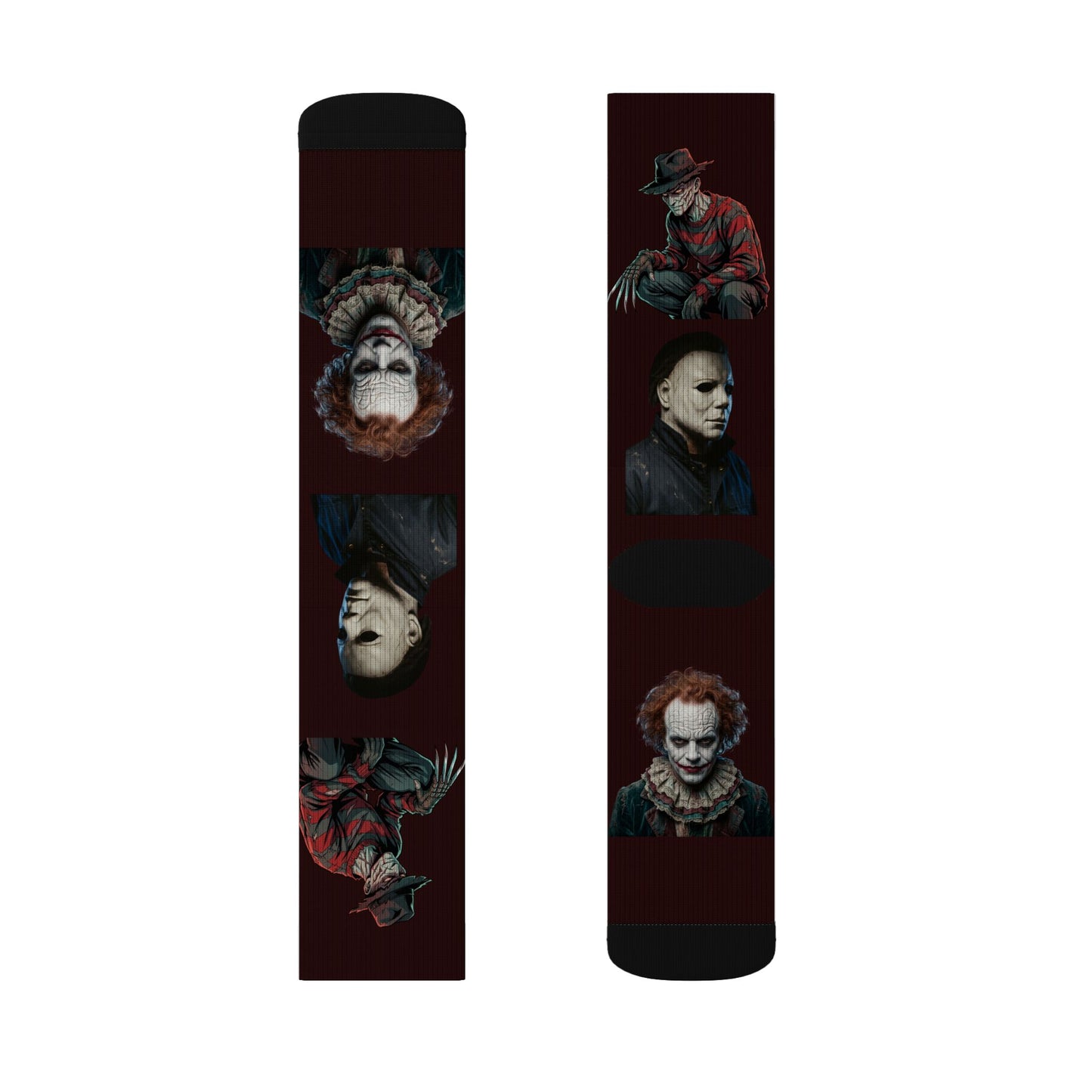 Horror Icons Sublimation Socks — Freddy, Michael Myers & Pennywise Crew Socks