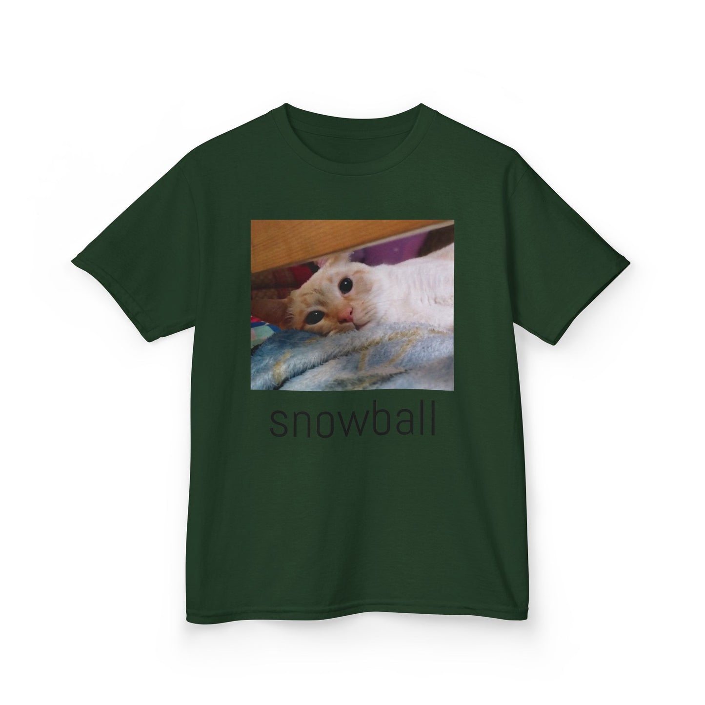 Kids Tee — Cute 'Snowball' Cat Photo & Heart Design