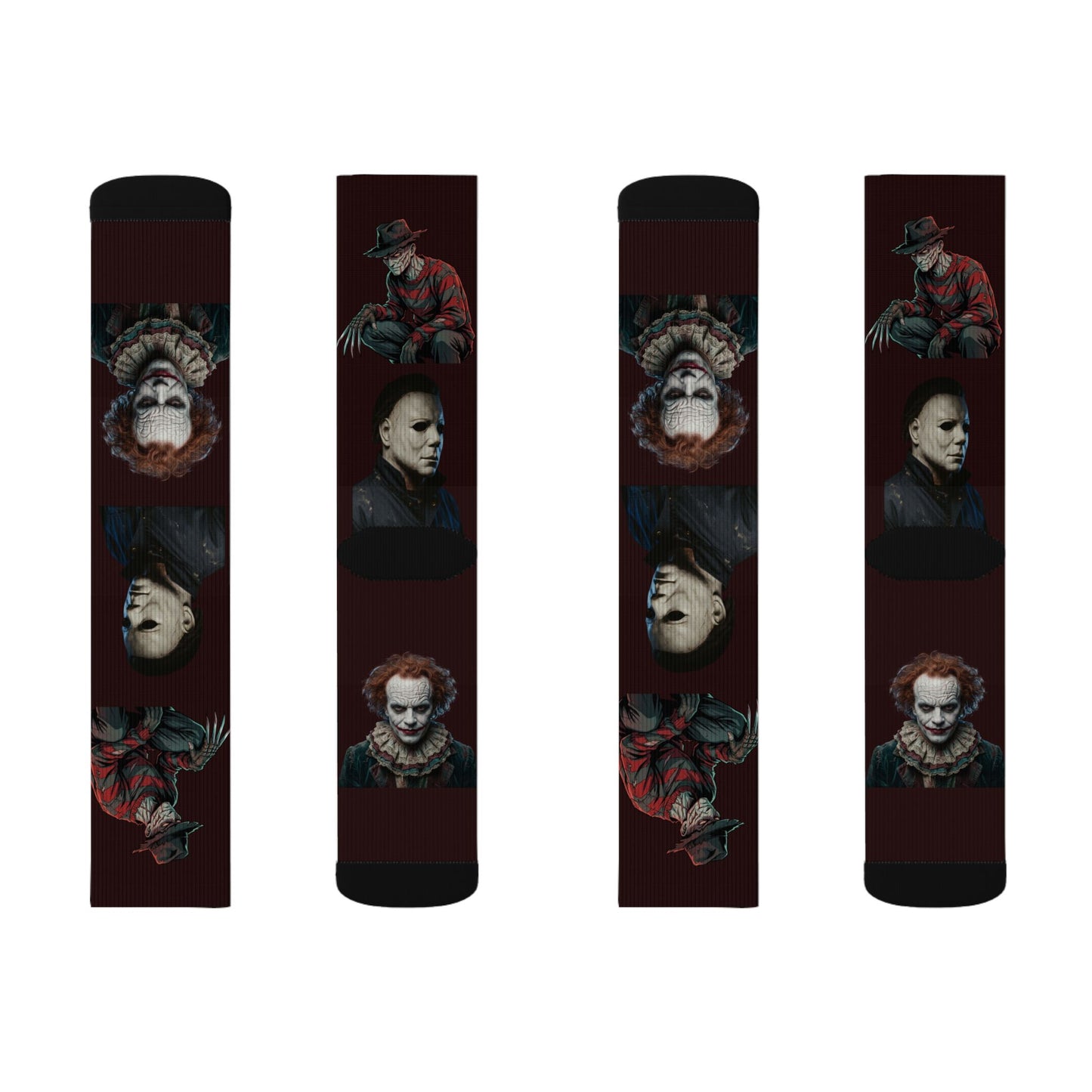 Horror Icons Sublimation Socks — Freddy, Michael Myers & Pennywise Crew Socks