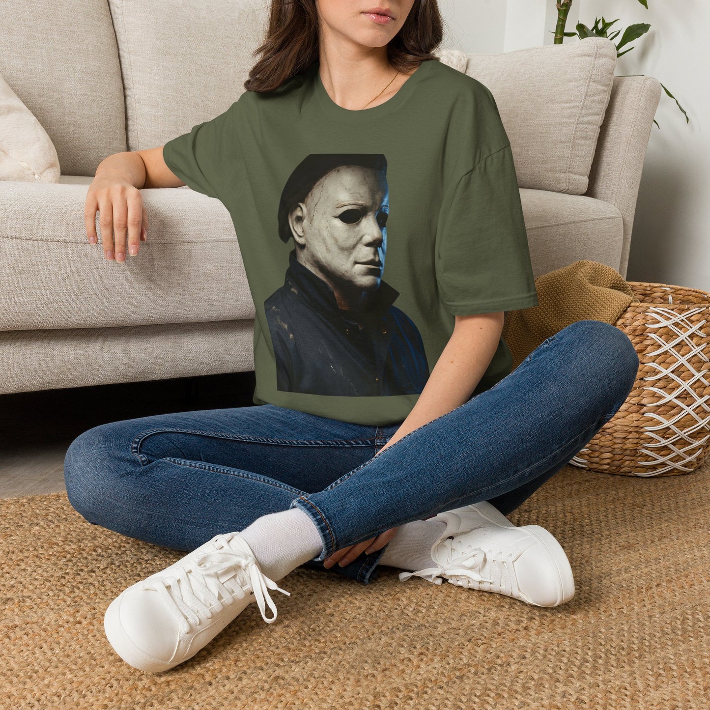 Michael Myers Horror Mask Portrait T-Shirt — Iconic Creepy Mask Graphic Tee for Halloween