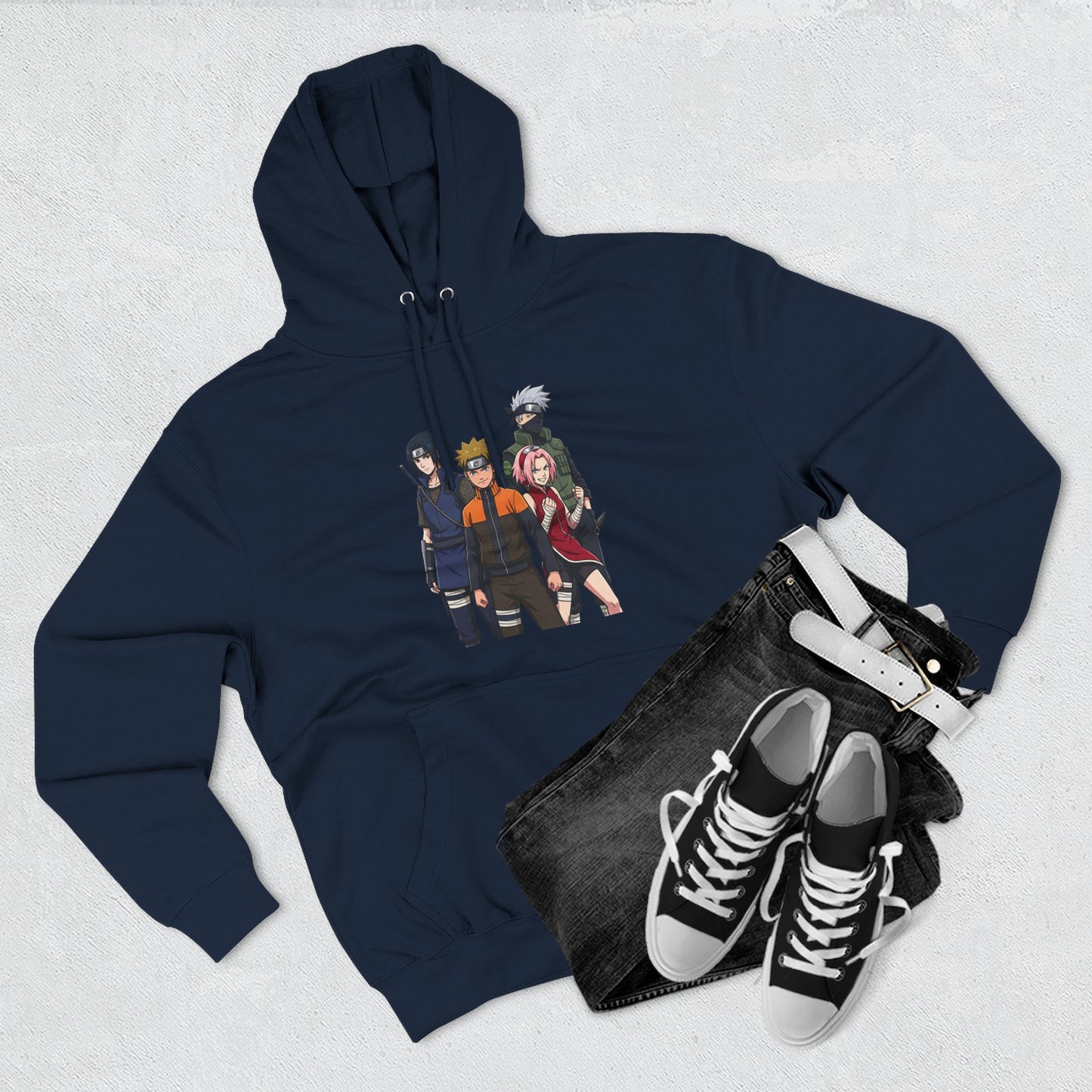 Anime Team Graphic Hoodie — Naruto, Sasuke, Sakura & Kakashi Crew Sweatshirt
