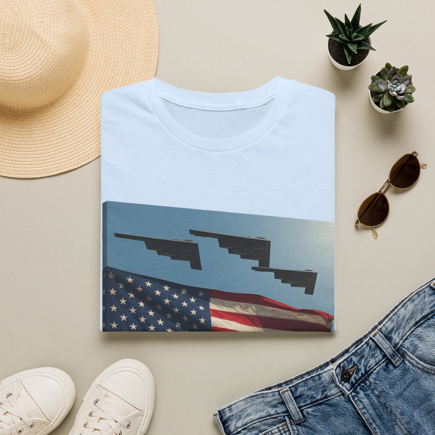 American Flag Graphic T-Shirt — Retro Skyline Silhouette
