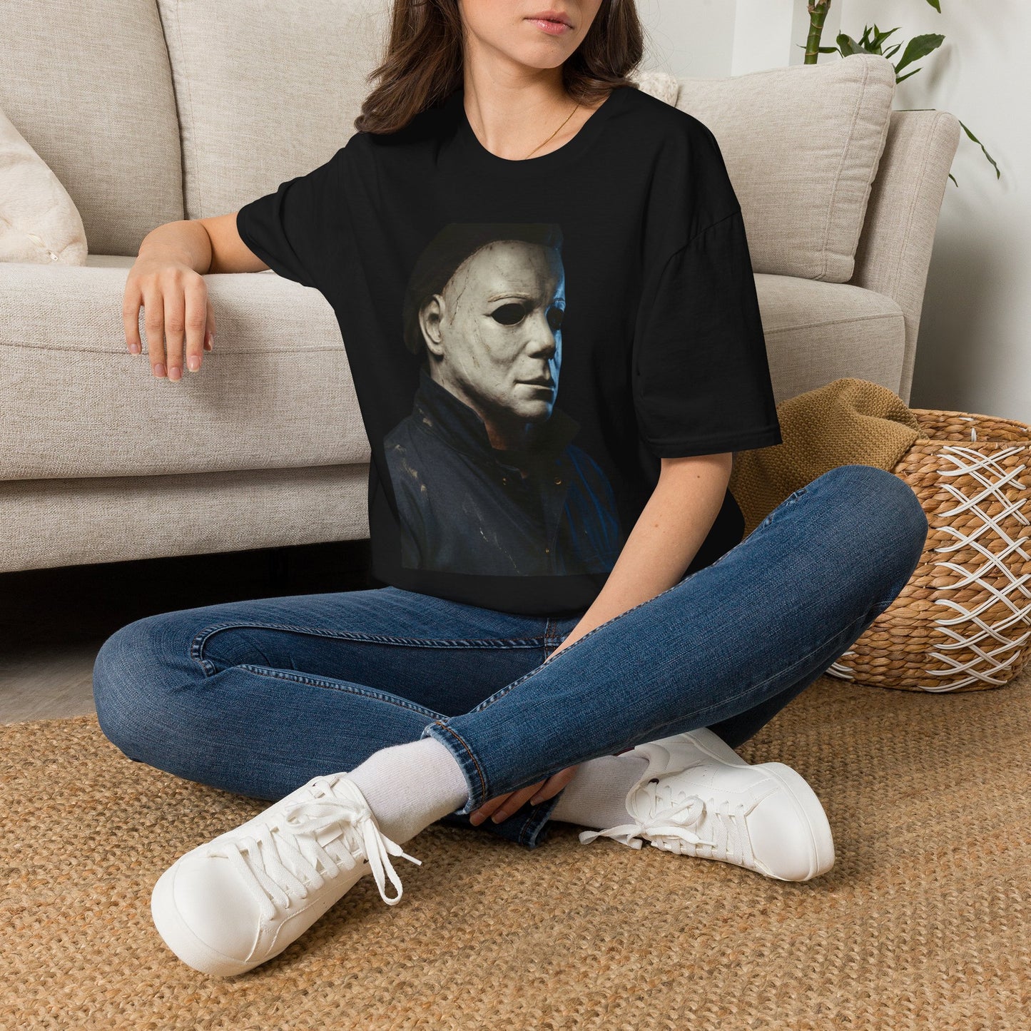 Michael Myers Horror Mask Portrait T-Shirt — Iconic Creepy Mask Graphic Tee for Halloween