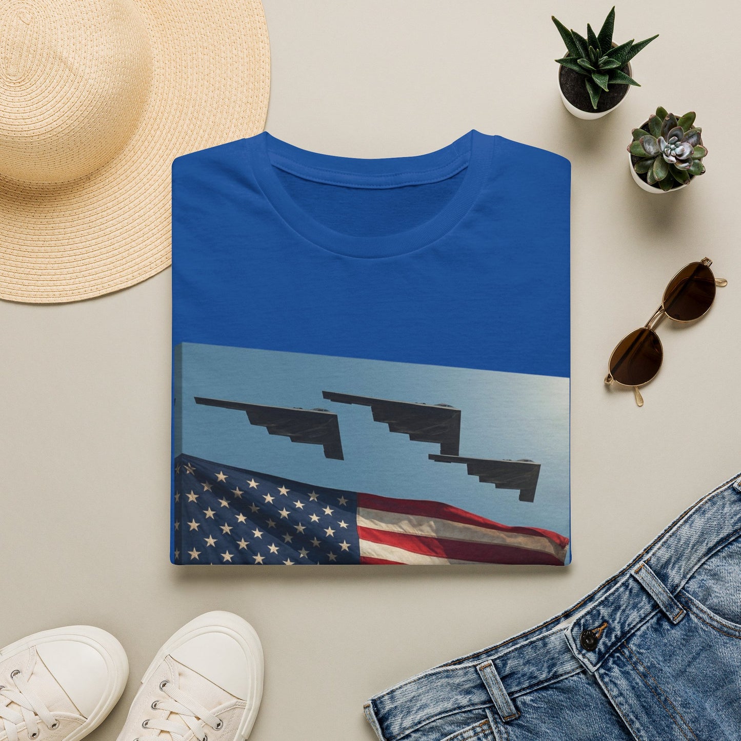American Flag Graphic T-Shirt — Retro Skyline Silhouette
