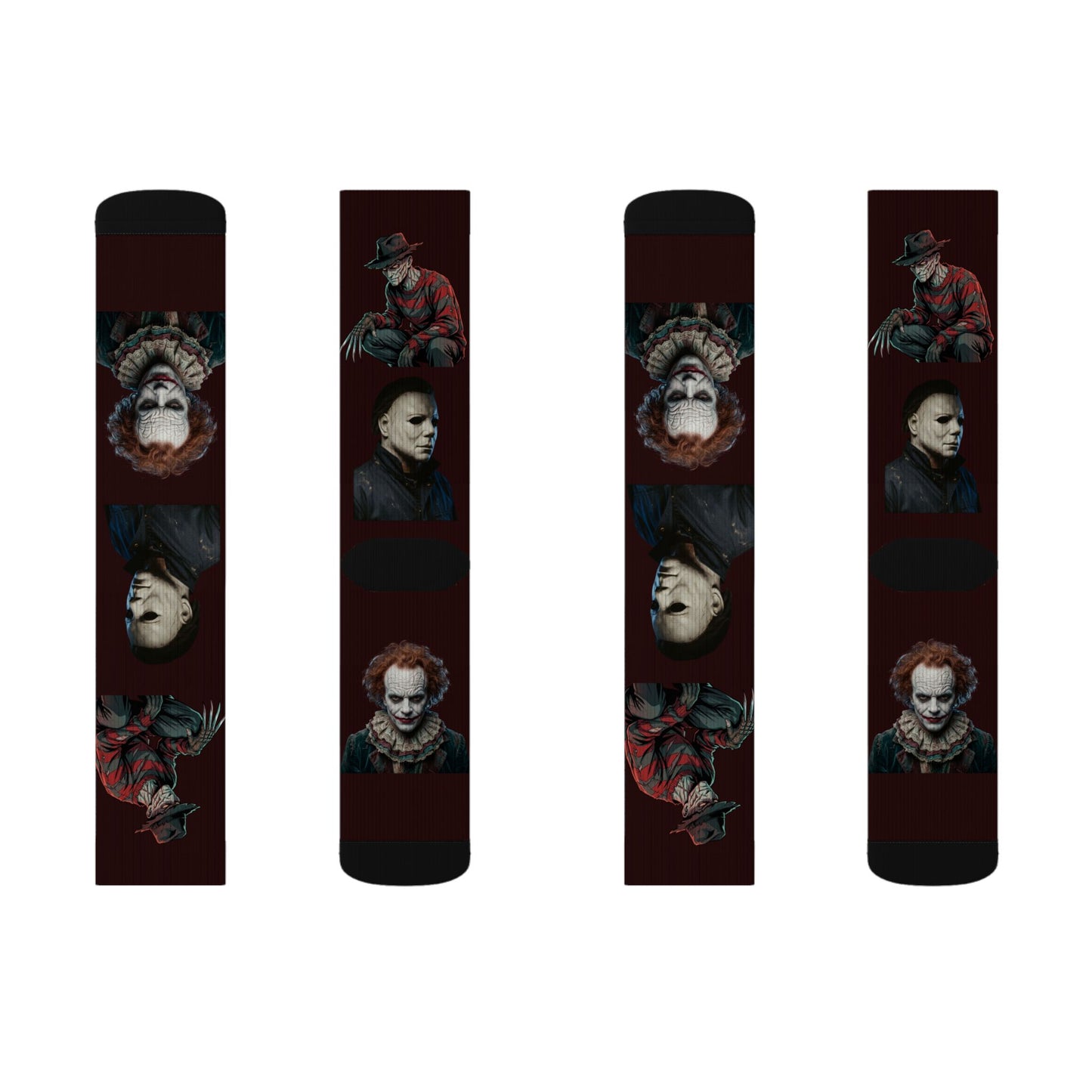Horror Icons Sublimation Socks — Freddy, Michael Myers & Pennywise Crew Socks