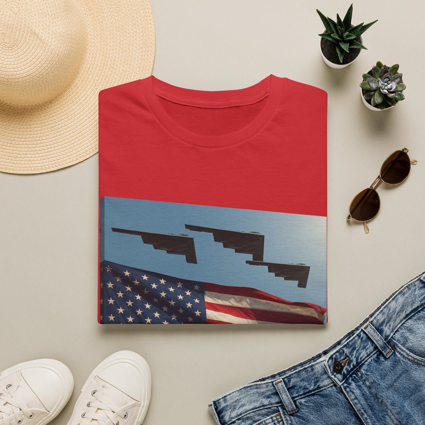 American Flag Graphic T-Shirt — Retro Skyline Silhouette