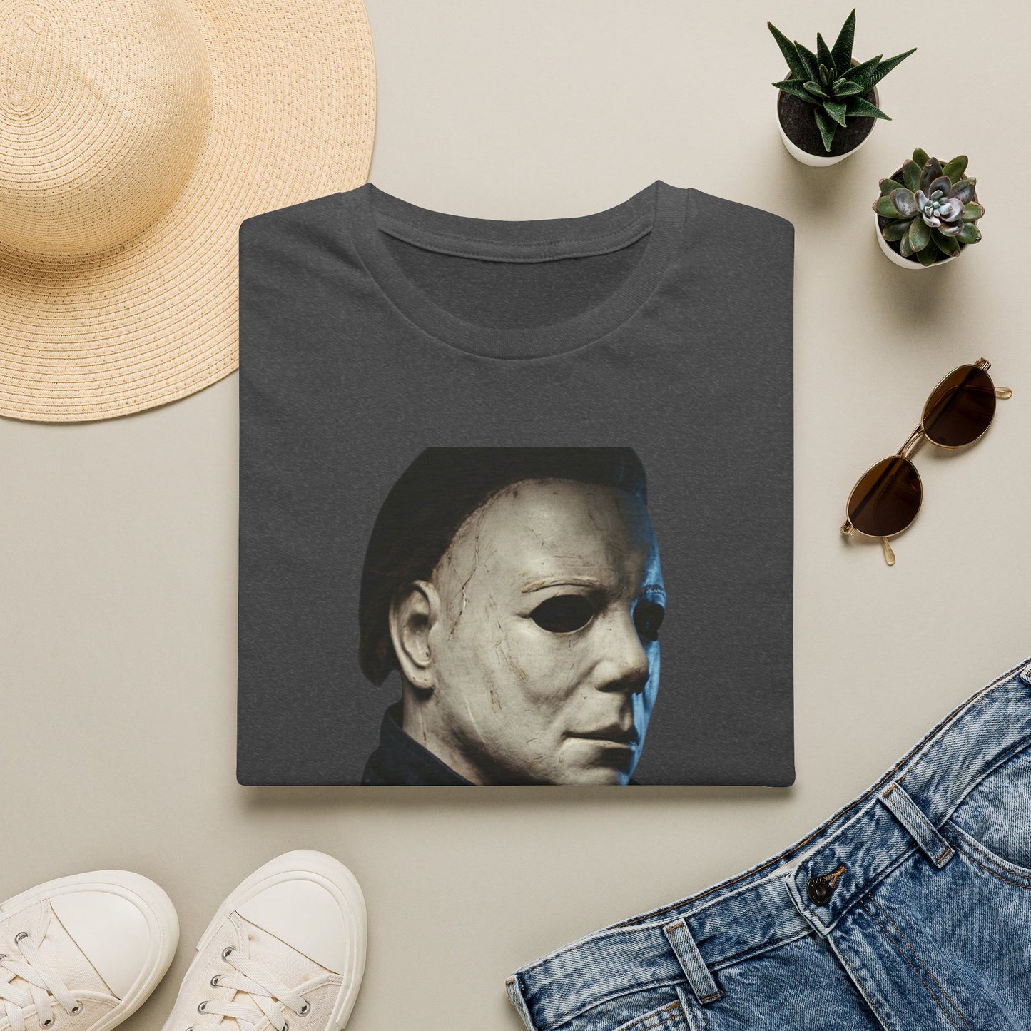 Michael Myers Horror Mask Portrait T-Shirt — Iconic Creepy Mask Graphic Tee for Halloween