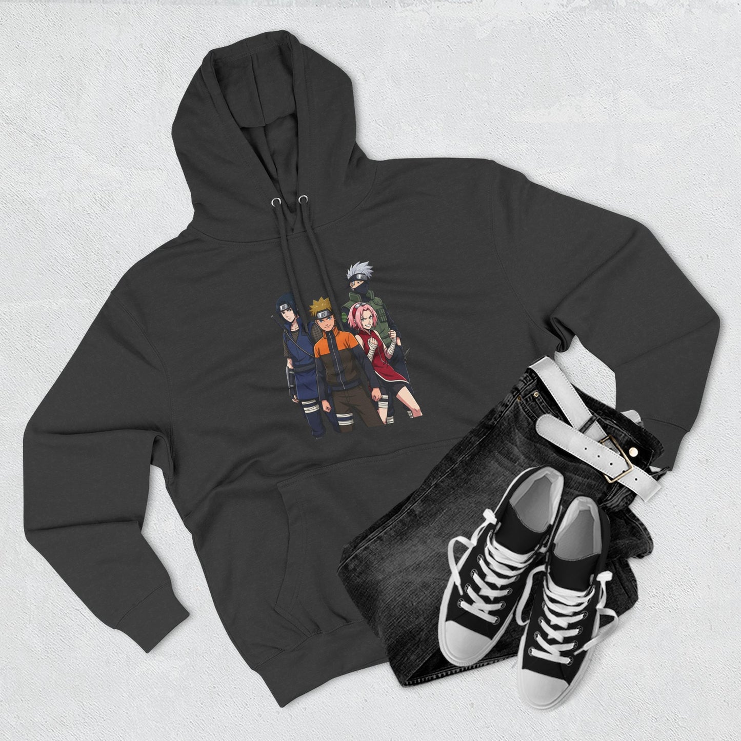 Anime Team Graphic Hoodie — Naruto, Sasuke, Sakura & Kakashi Crew Sweatshirt