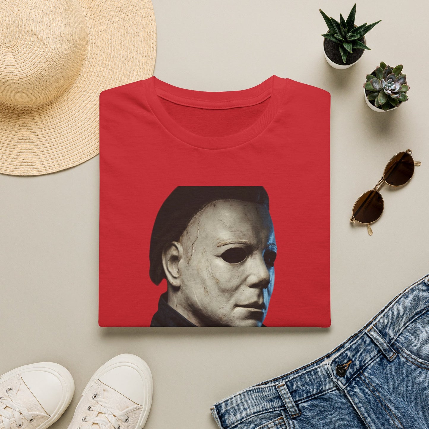 Michael Myers Horror Mask Portrait T-Shirt — Iconic Creepy Mask Graphic Tee for Halloween