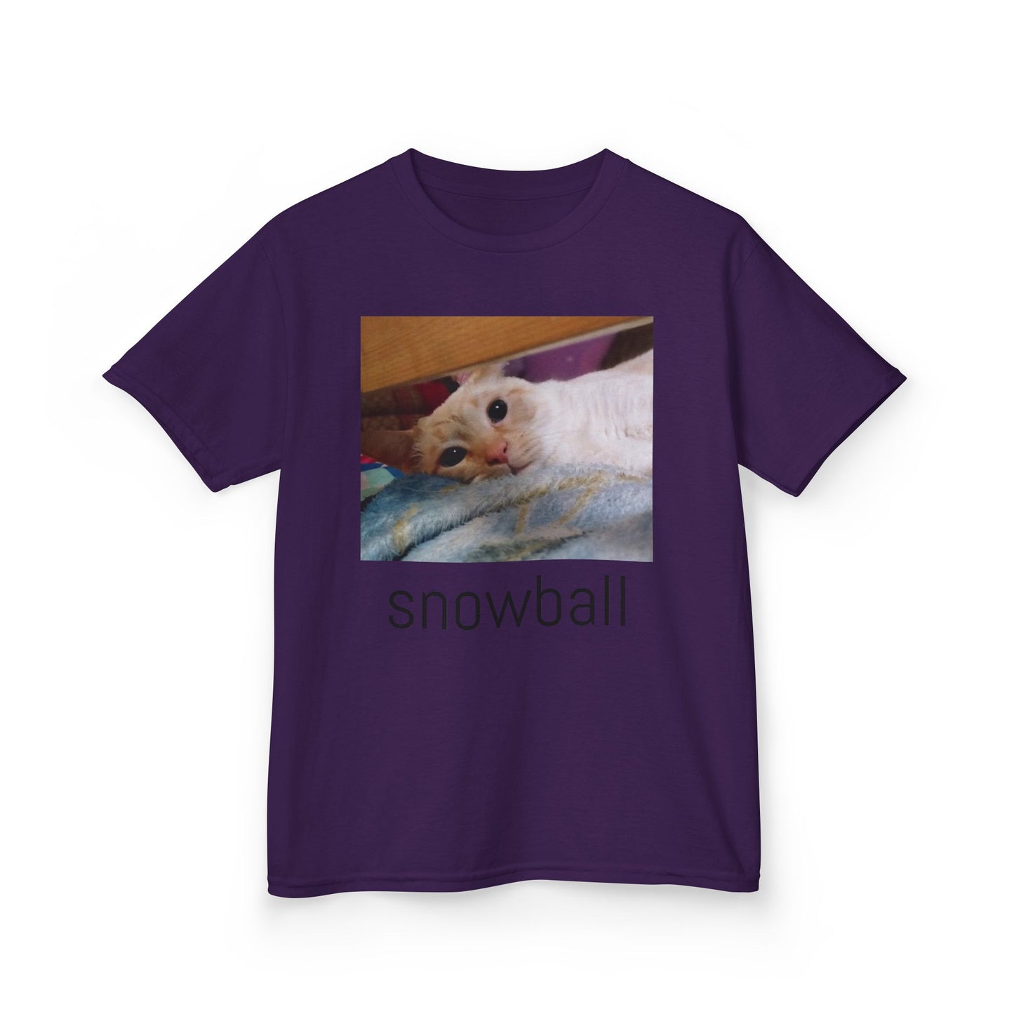 Kids Tee — Cute 'Snowball' Cat Photo & Heart Design